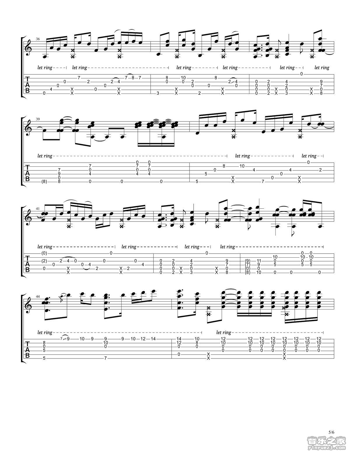 rylynn指弹谱 D调六线谱_音乐之家编配_Andy McKee rylynn指弹谱 D调六线谱_音乐之家编配_Andy McKee
