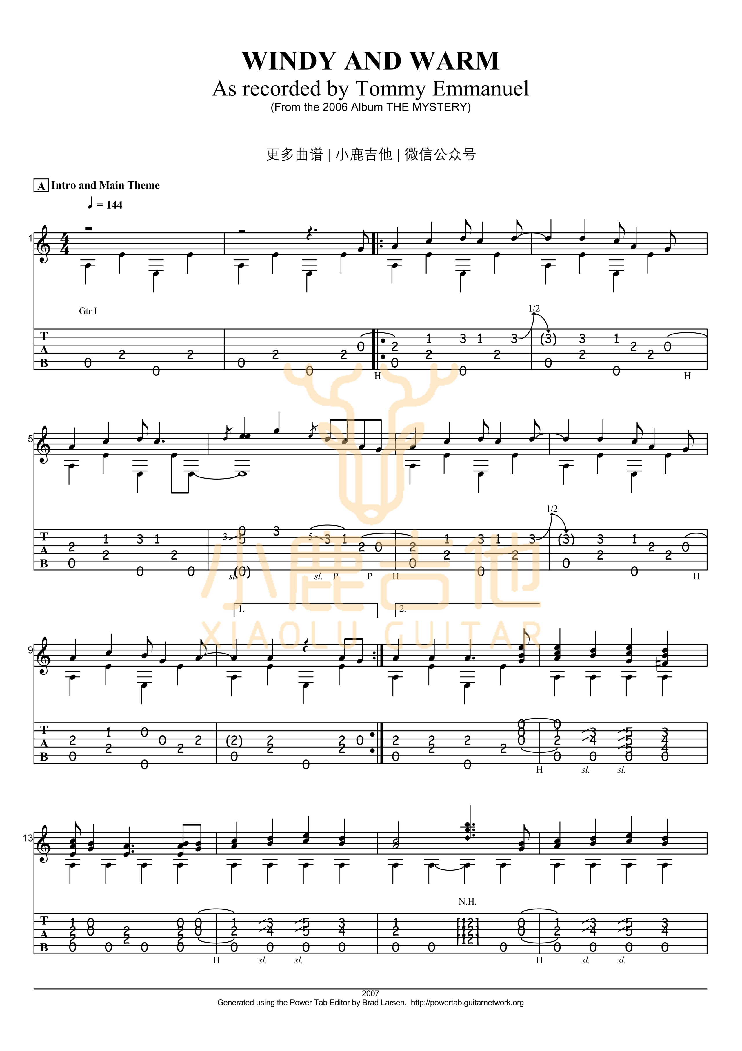Windy and warm-Tommy Emmanuel指弹吉他谱(小鹿吉他) Windy and warm-Tommy Emmanuel指弹吉他谱(小鹿吉他)