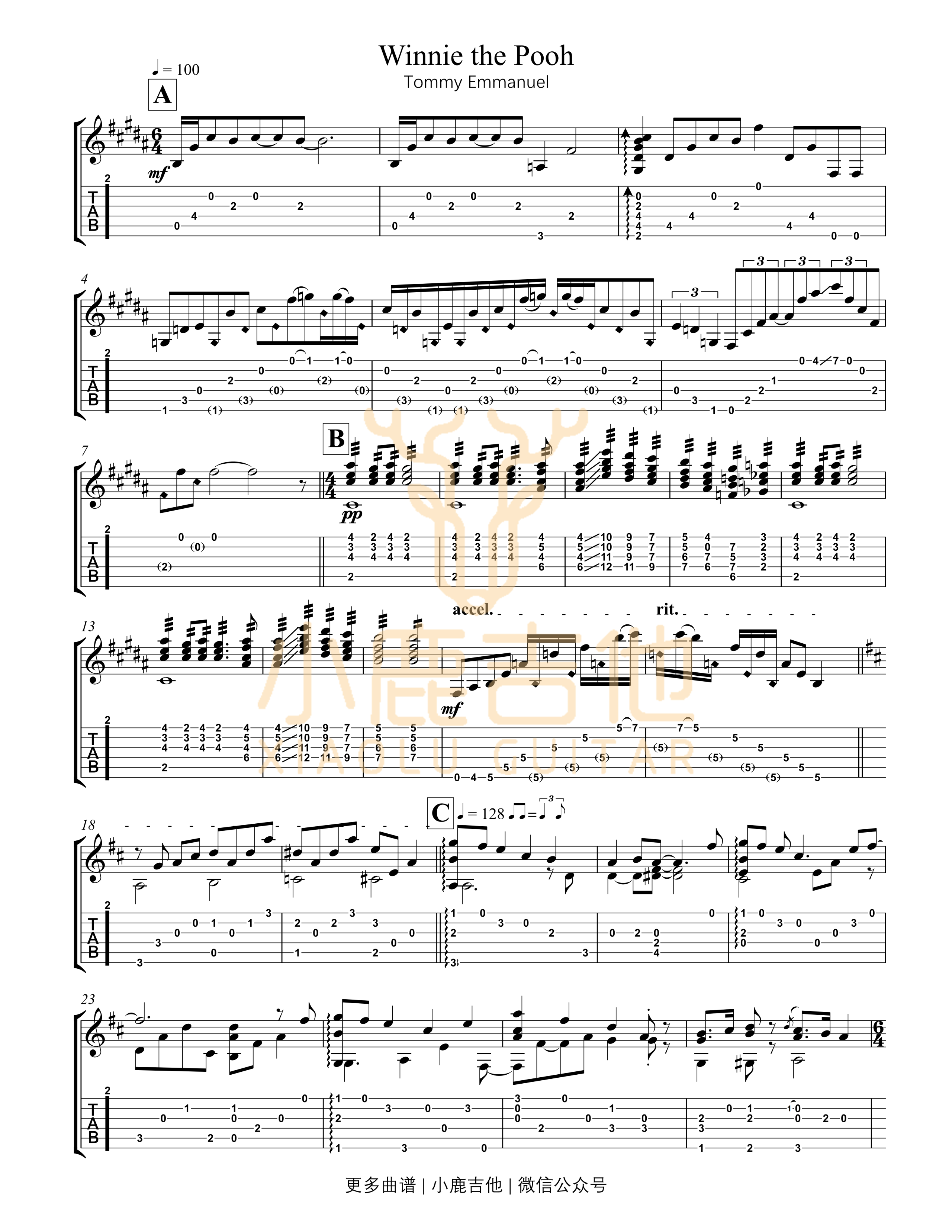 Winnie the Pooh-Tommy Emmanuel指弹吉他谱(小鹿吉他) Winnie the Pooh-Tommy Emmanuel指弹吉他谱(小鹿吉他)