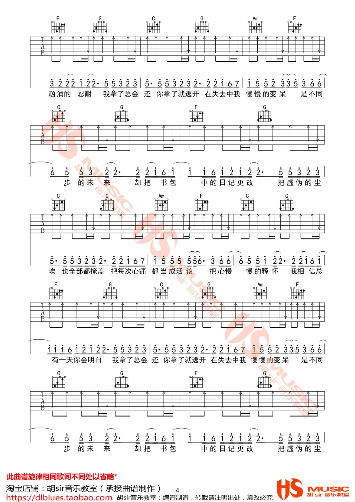 去年夏天吉他谱 D调_胡sir音乐教室编配_王大毛 去年夏天吉他谱 D调_胡sir音乐教室编配_王大毛