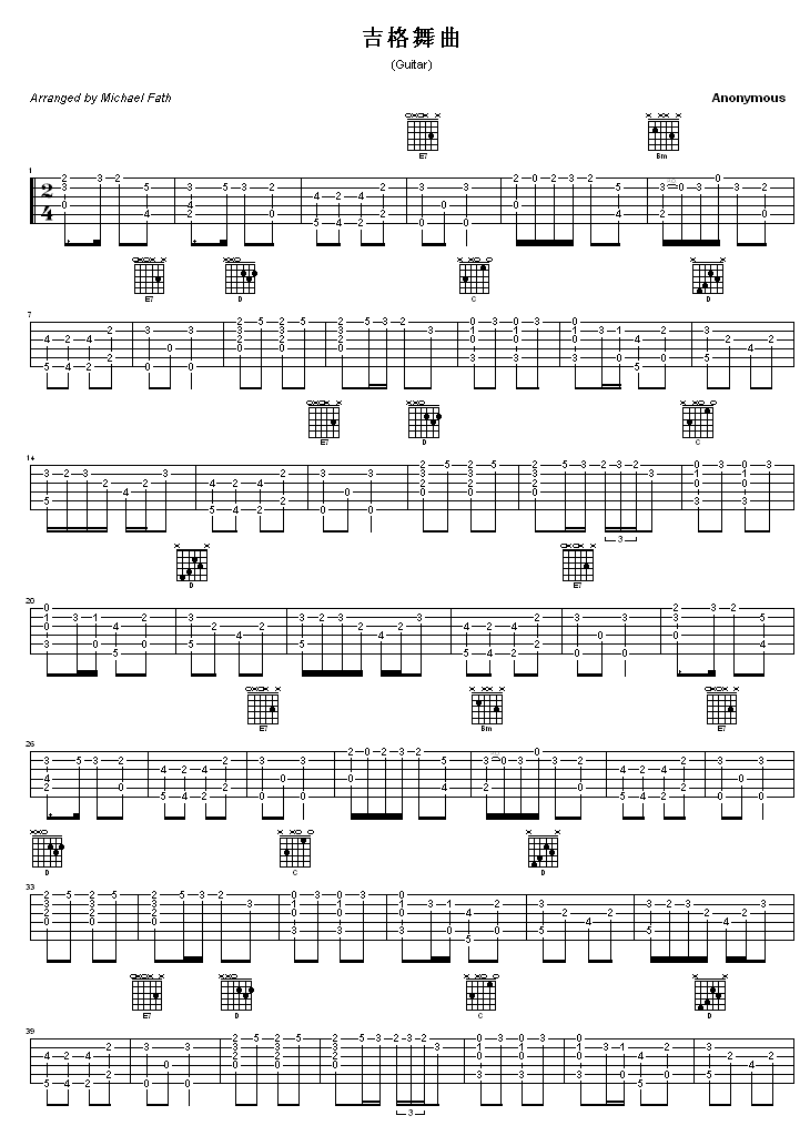 吉格舞曲指弹谱 原调六线谱_高清版_刘蔓