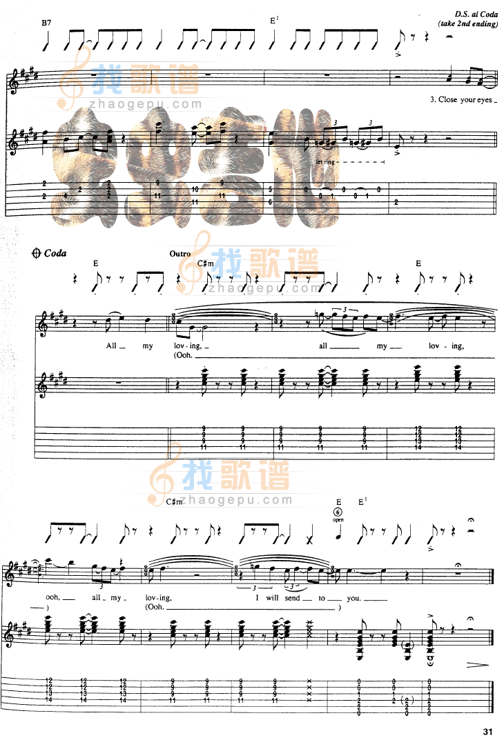 All My Loving吉他谱 F调六线谱_找歌谱编配_Wayne Gratz All My Loving吉他谱 F调六线谱_找歌谱编配_Wayne Gratz