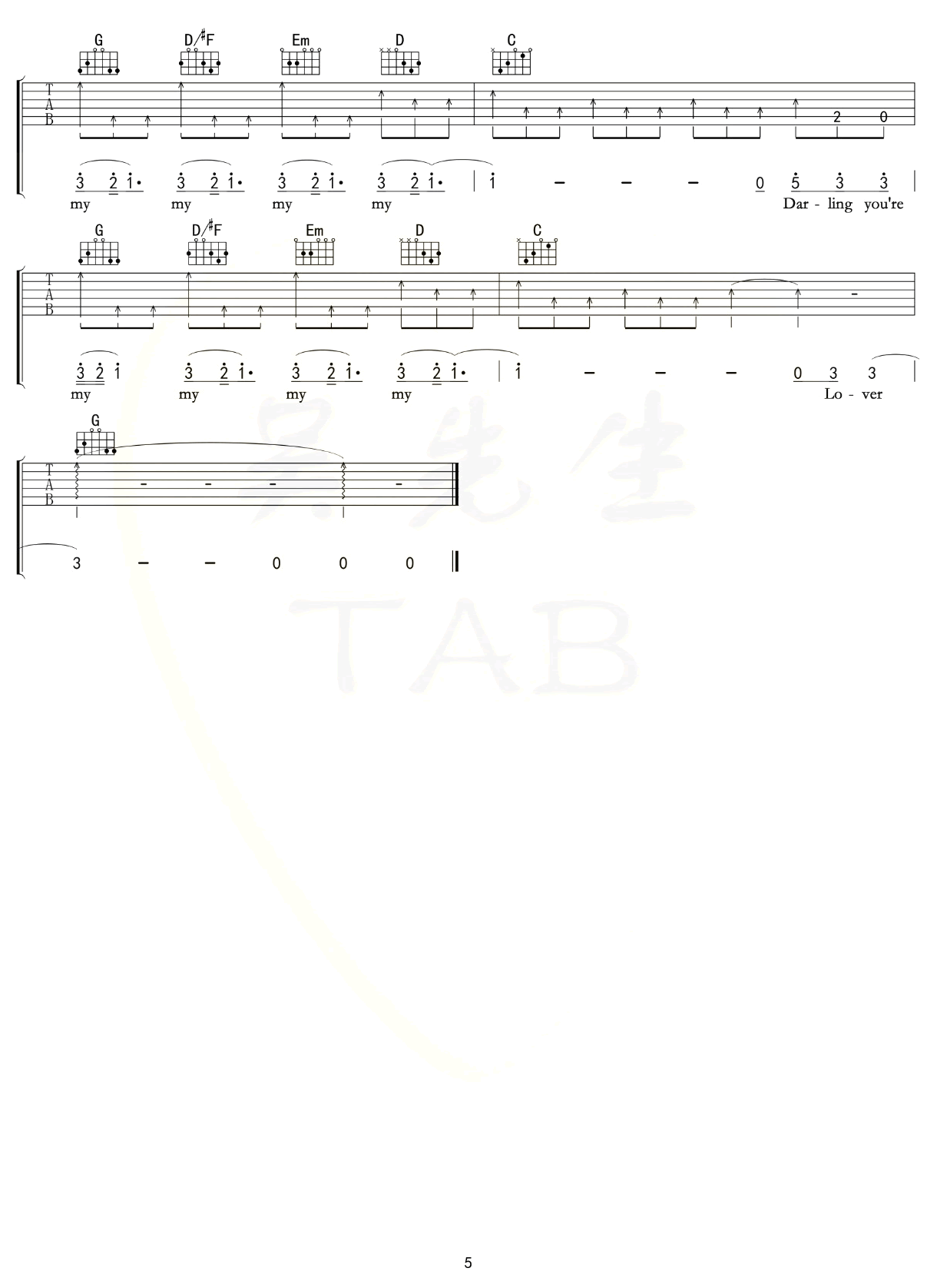 lover吉他谱 G调扫弦版_吴先生编配_Taylor Swift