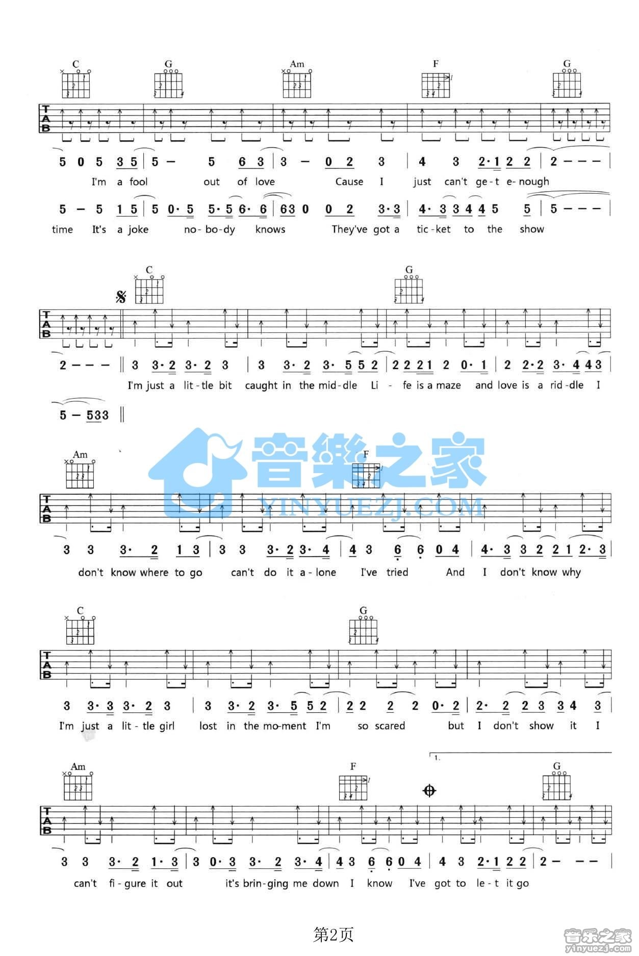 The Show吉他谱 C调简单版_音乐之家编配_Lenka