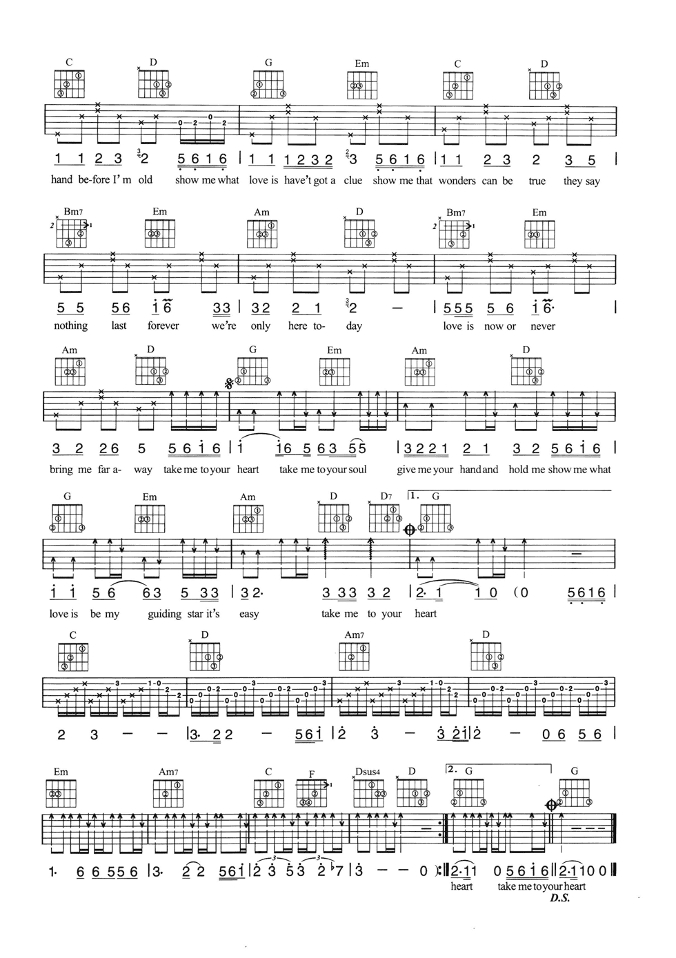 Take Me To Your Heart吉他谱 G调六线谱_简单版_Michael Learns To Rock Take Me To Your Heart吉他谱 G调六线谱_简单版_Michael Learns To Rock
