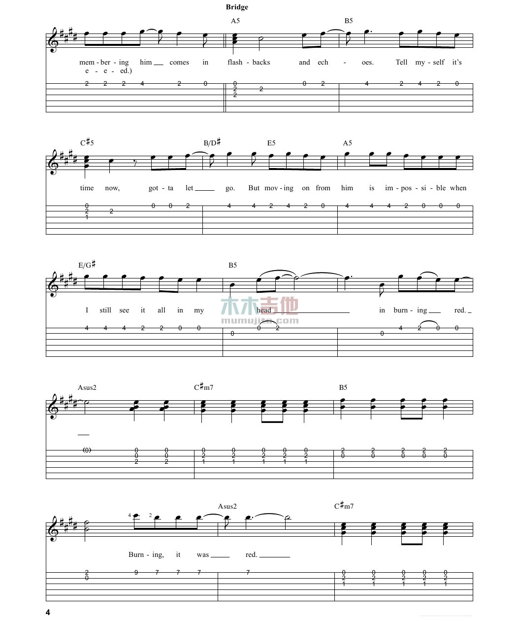 red吉他谱 G调_木木吉他编配_Taylor Swift red吉他谱 G调_木木吉他编配_Taylor Swift