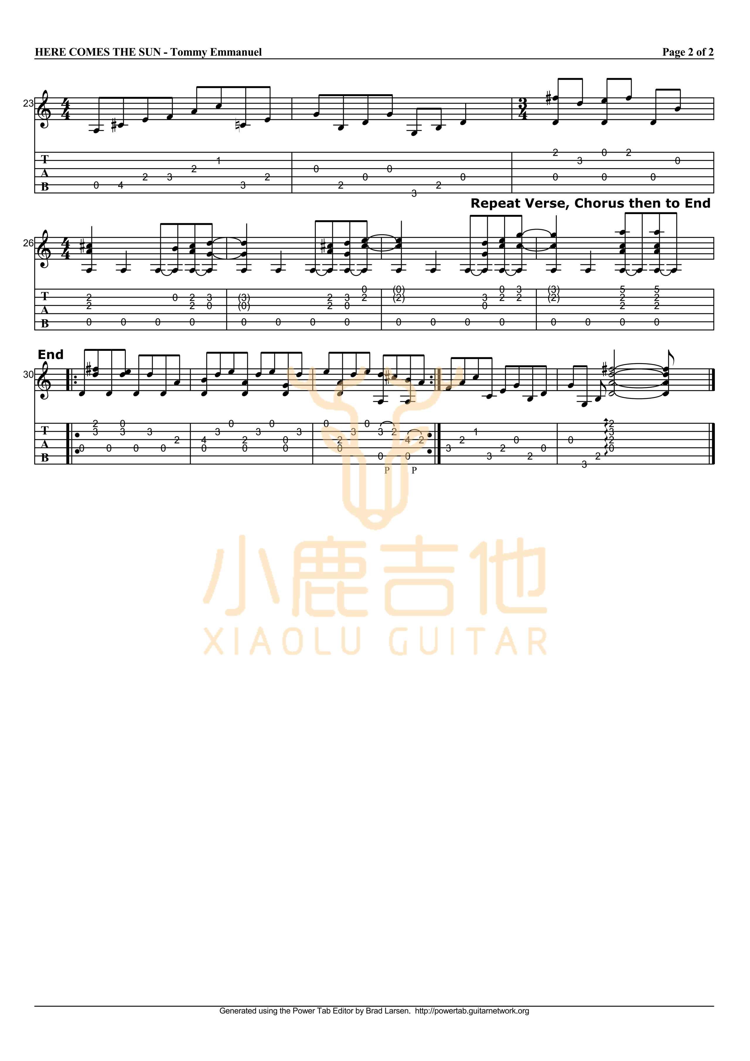 Here Comes The Sun-Tommy Emmanuel指弹吉他谱_小鹿吉他 Here Comes The Sun-Tommy Emmanuel指弹吉他谱_小鹿吉他