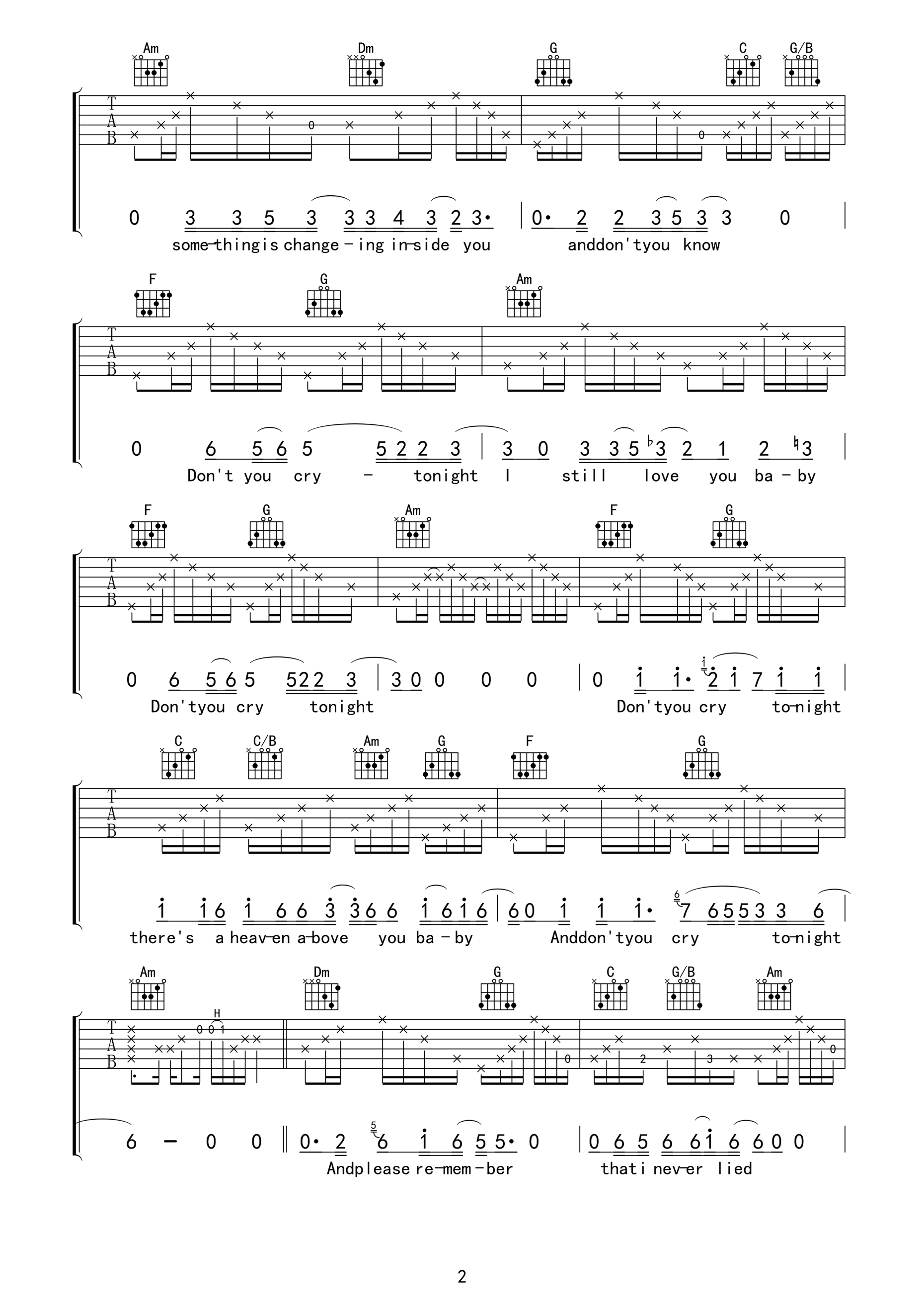 dont cry吉他谱 C调精选版_弦心距编配_枪花乐队 dont cry吉他谱 C调精选版_弦心距编配_枪花乐队