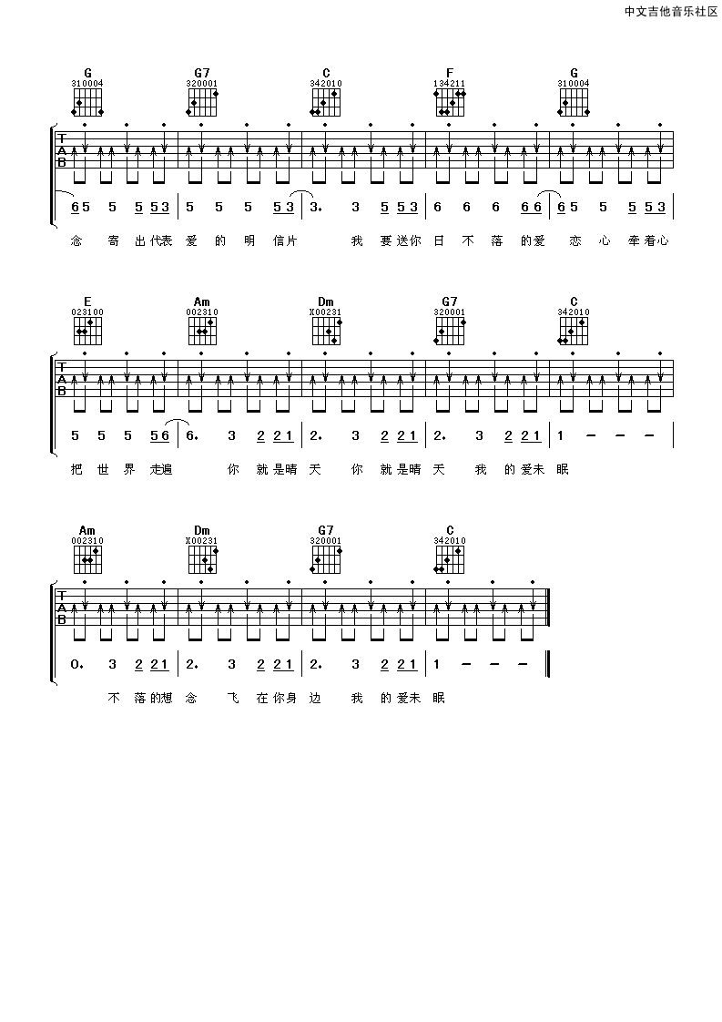 日不落吉他谱 C调扫弦版_阿潘音乐工场编配_蔡依林 日不落吉他谱 C调扫弦版_阿潘音乐工场编配_蔡依林