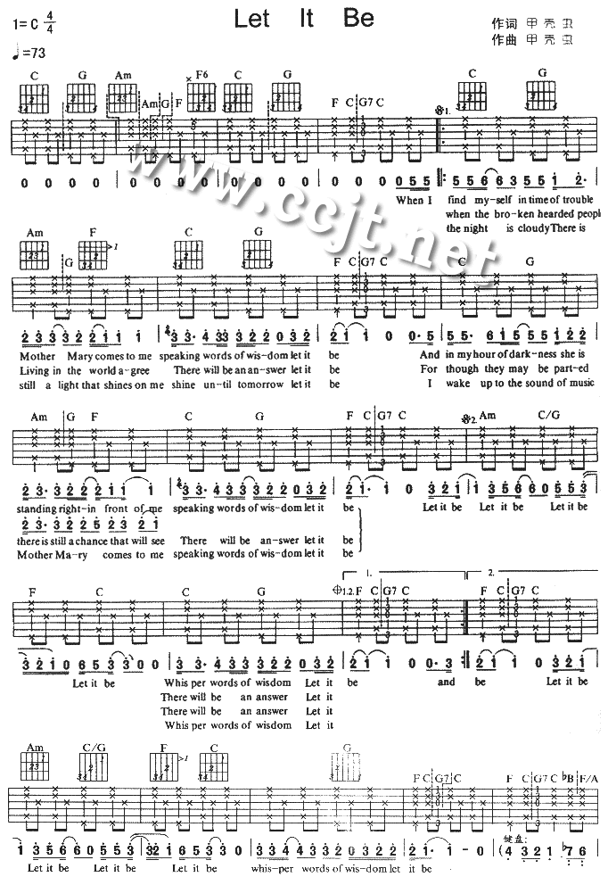 let it be吉他谱 C调六线谱_虫虫吉他编配_The Beatles let it be吉他谱 C调六线谱_虫虫吉他编配_The Beatles