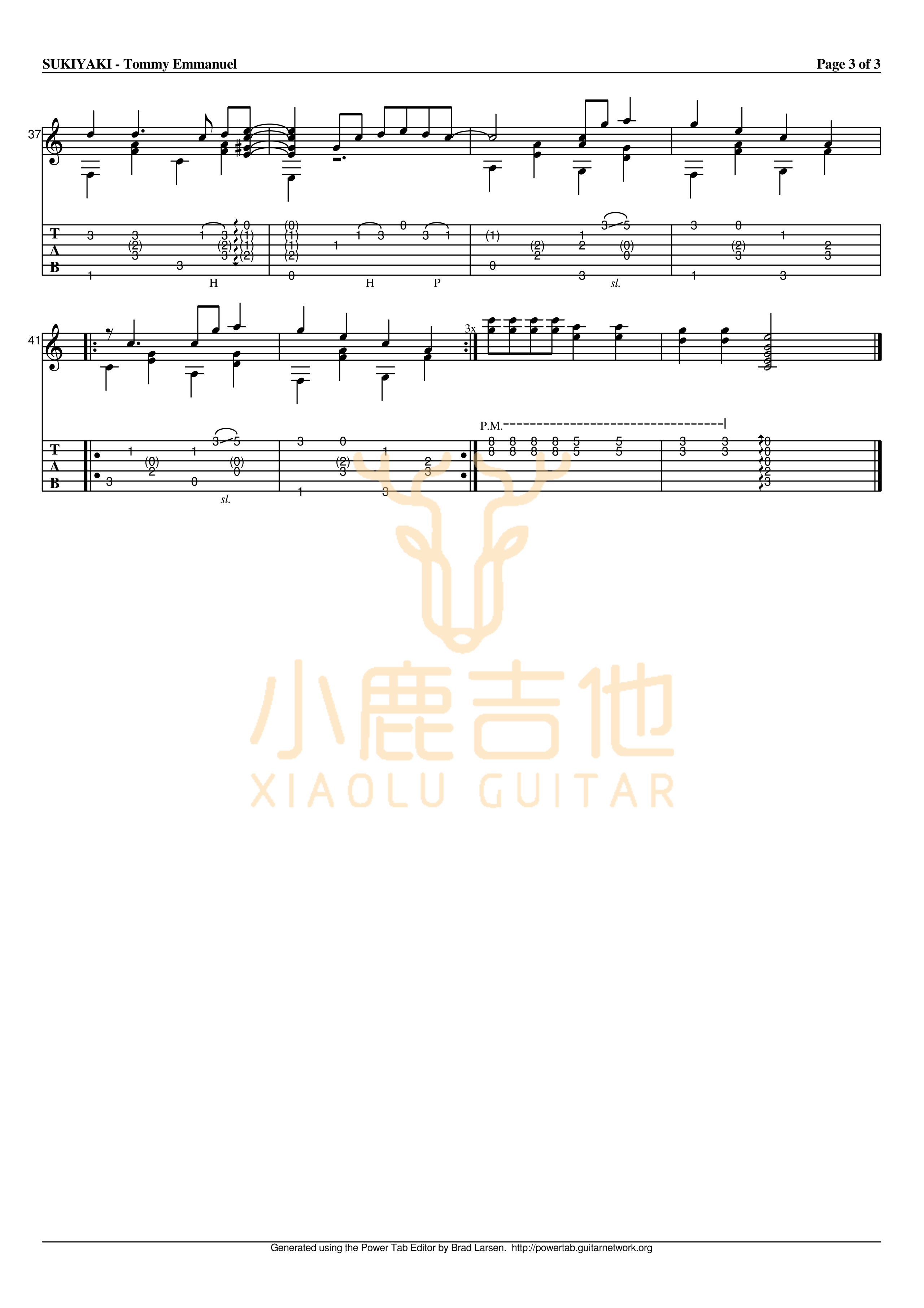 SUKIYAKI-Tommy Emmanuel指弹吉他谱(小鹿吉他) SUKIYAKI-Tommy Emmanuel指弹吉他谱(小鹿吉他)