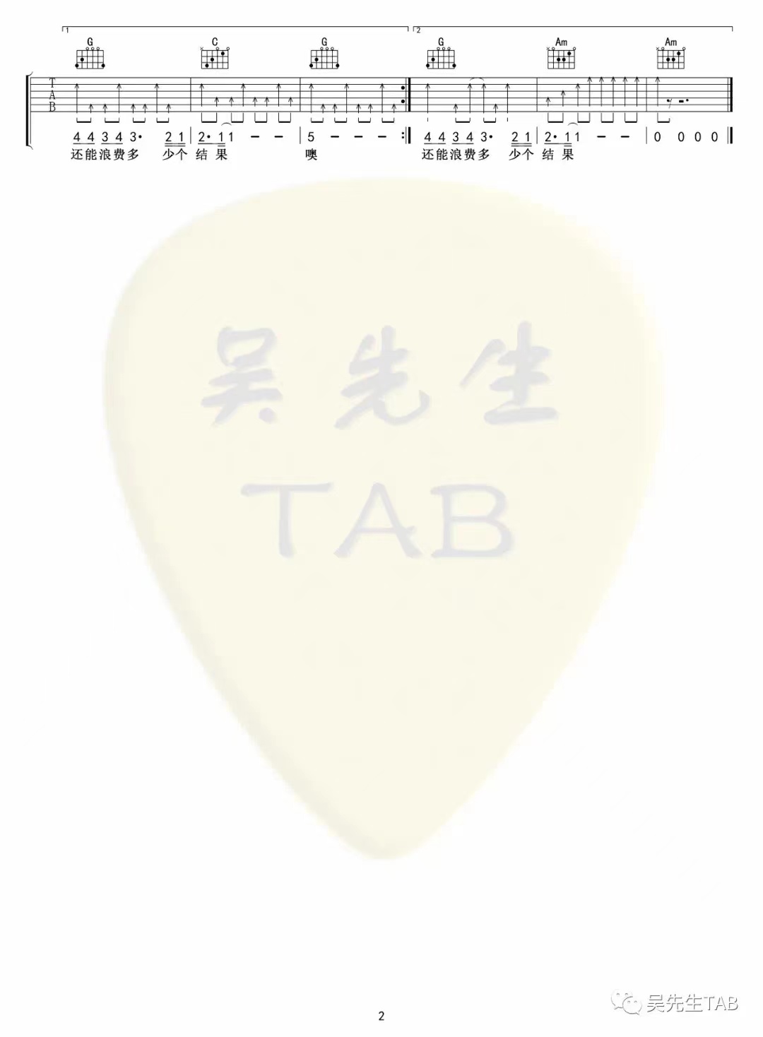 门没锁吉他谱C调_吴先生TAB版本_品冠儿子(黄韦恩) 门没锁吉他谱C调_吴先生TAB版本_品冠儿子(黄韦恩)