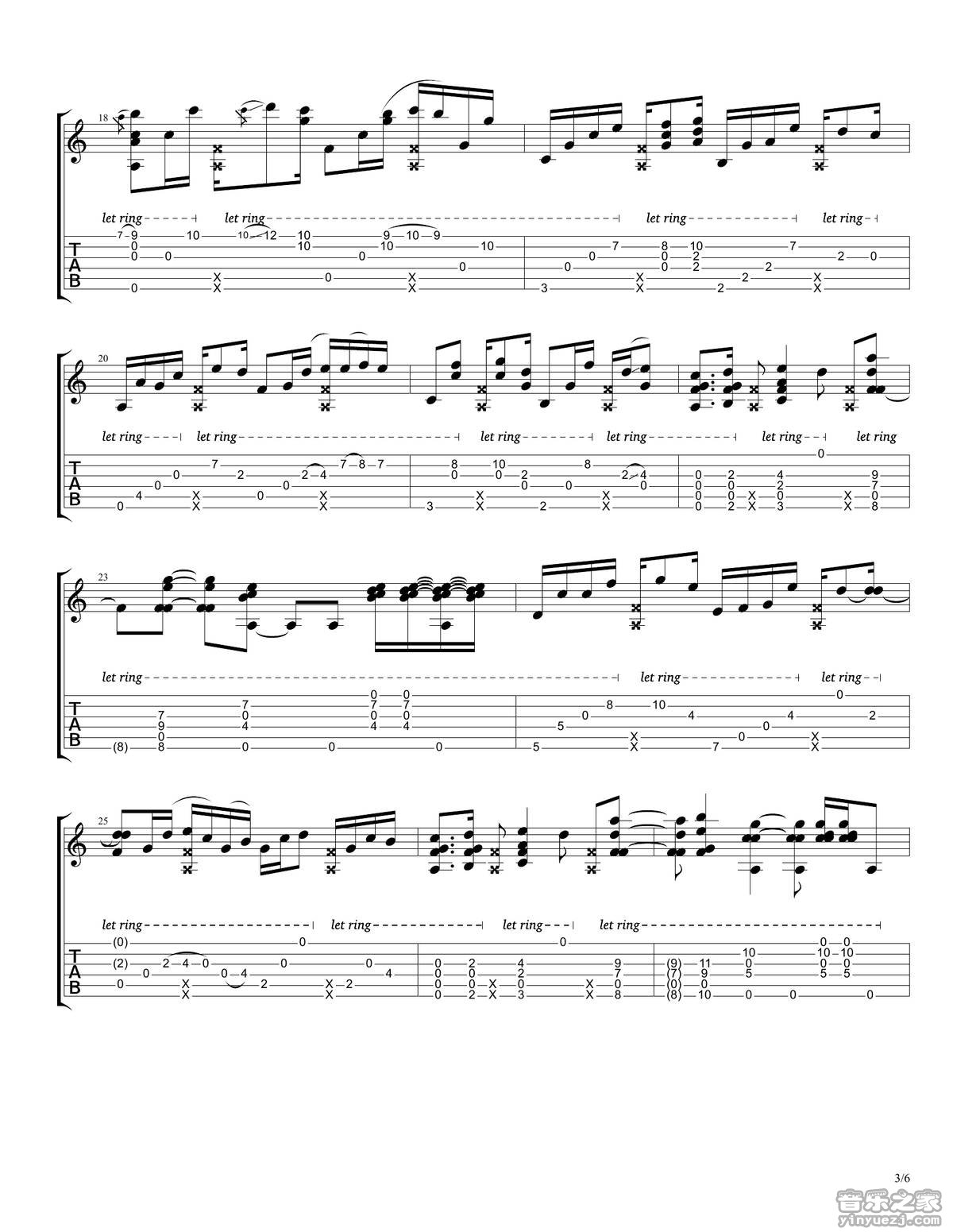 rylynn指弹谱 D调六线谱_音乐之家编配_Andy McKee rylynn指弹谱 D调六线谱_音乐之家编配_Andy McKee