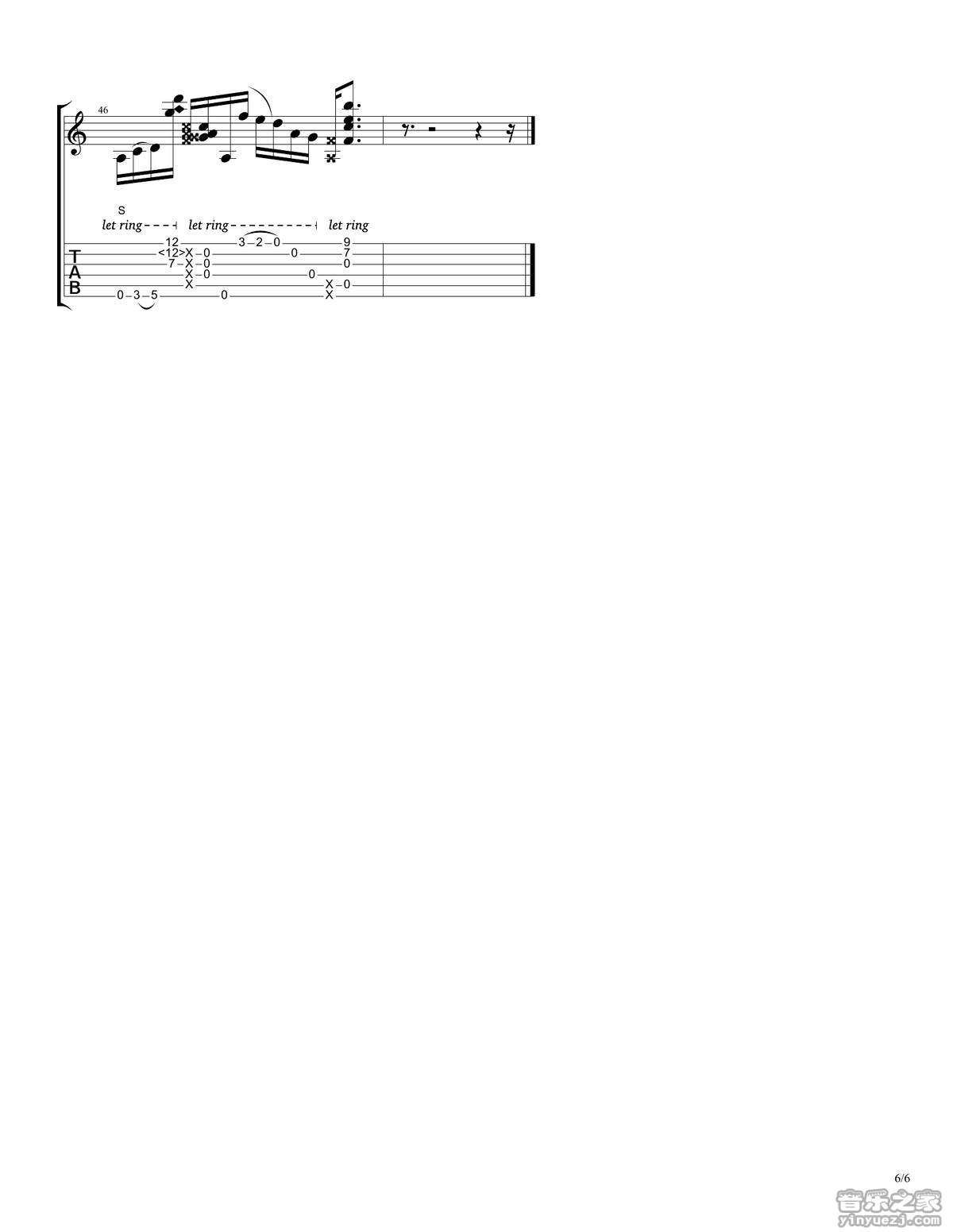 rylynn指弹谱 D调六线谱_音乐之家编配_Andy McKee rylynn指弹谱 D调六线谱_音乐之家编配_Andy McKee