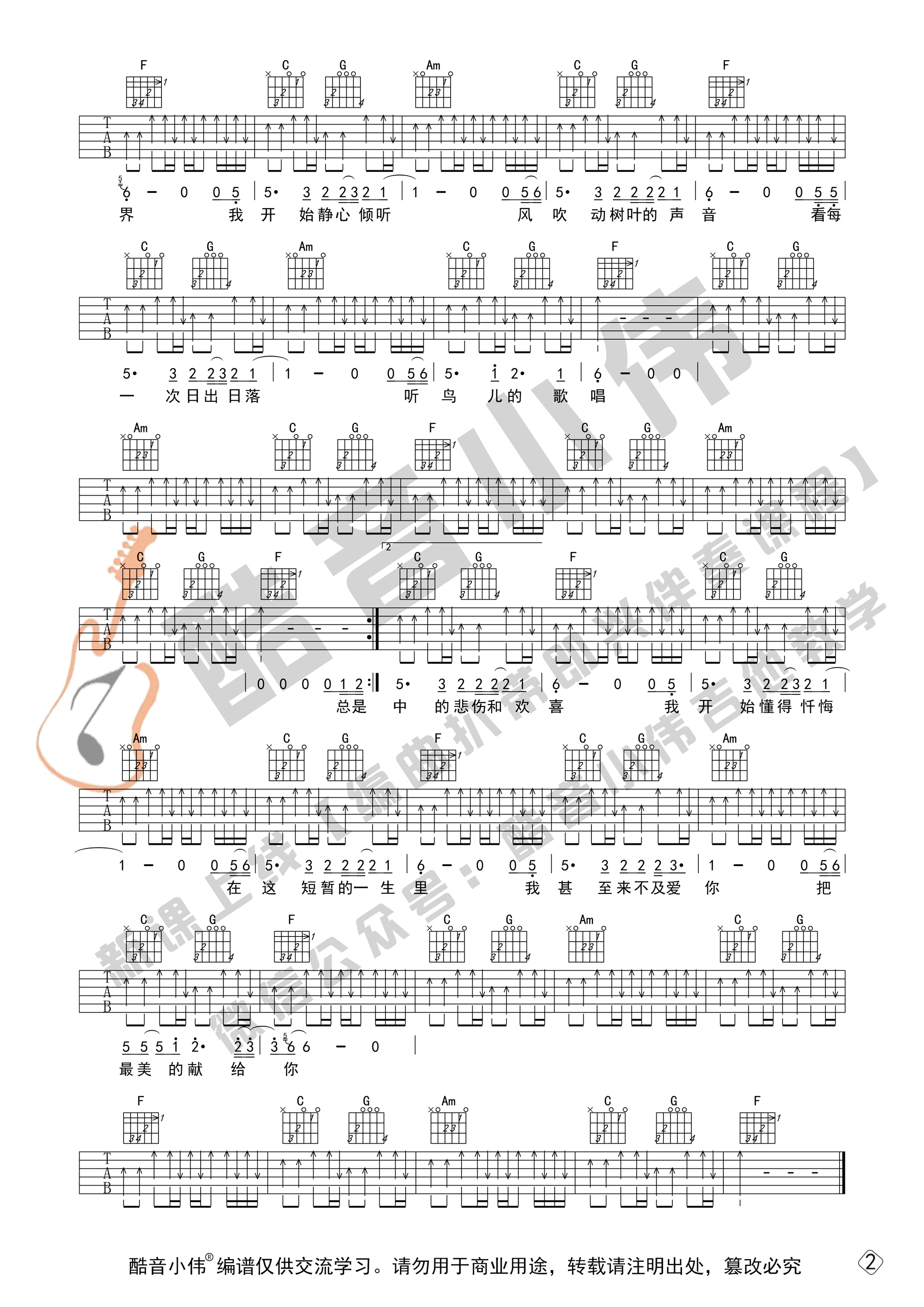 我们吉他谱C调中级版_酷音小伟编谱_许巍 我们吉他谱C调中级版_酷音小伟编谱_许巍