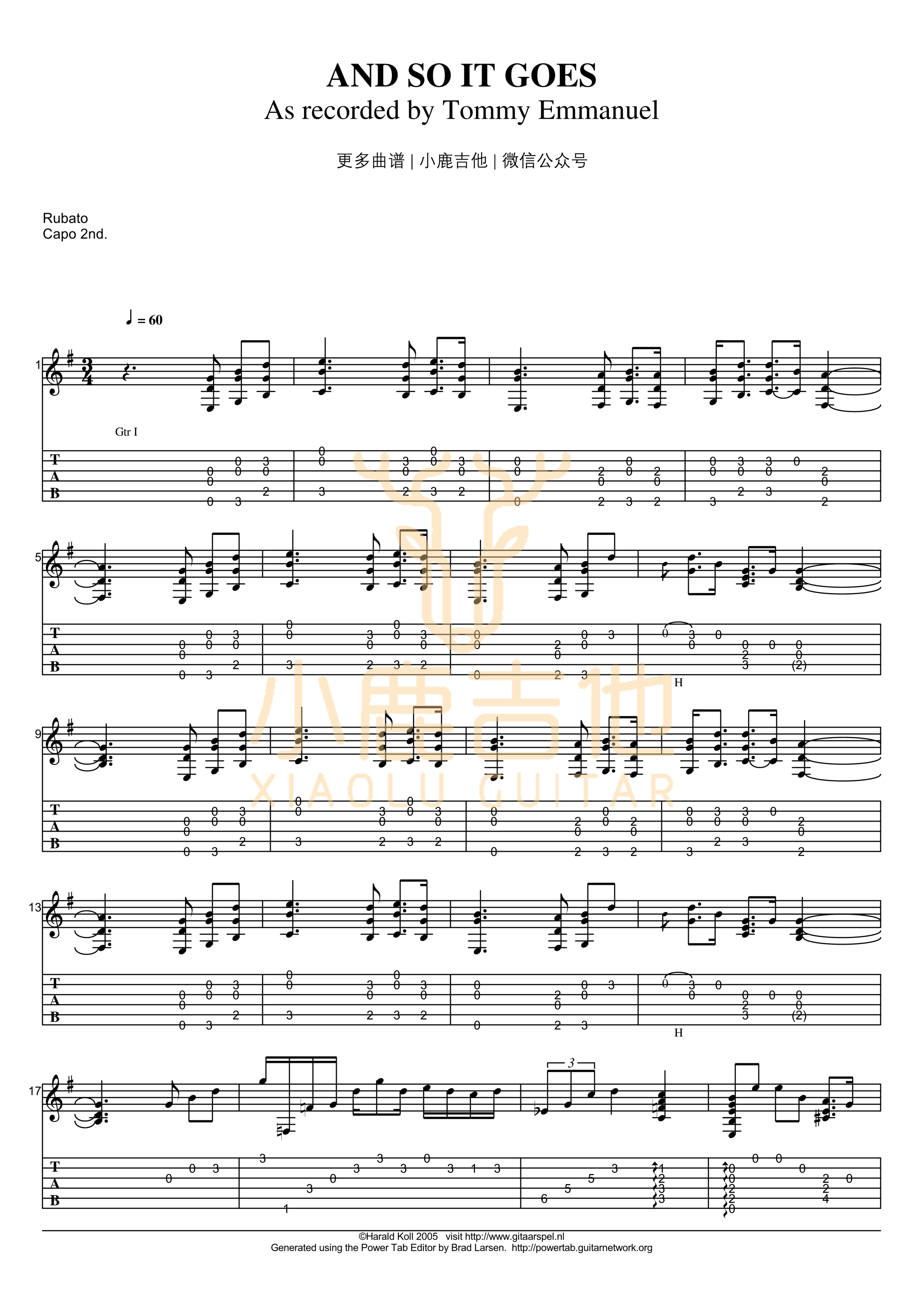 And So It Goes-Tommy Emmanuel指弹吉他谱 And So It Goes-Tommy Emmanuel指弹吉他谱