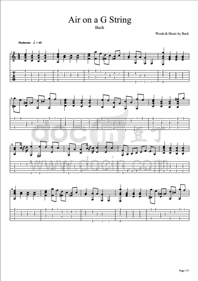 Air On A G String吉他指弹谱 六线谱_豆丁网编配_Bach Air On A G String吉他指弹谱 六线谱_豆丁网编配_Bach