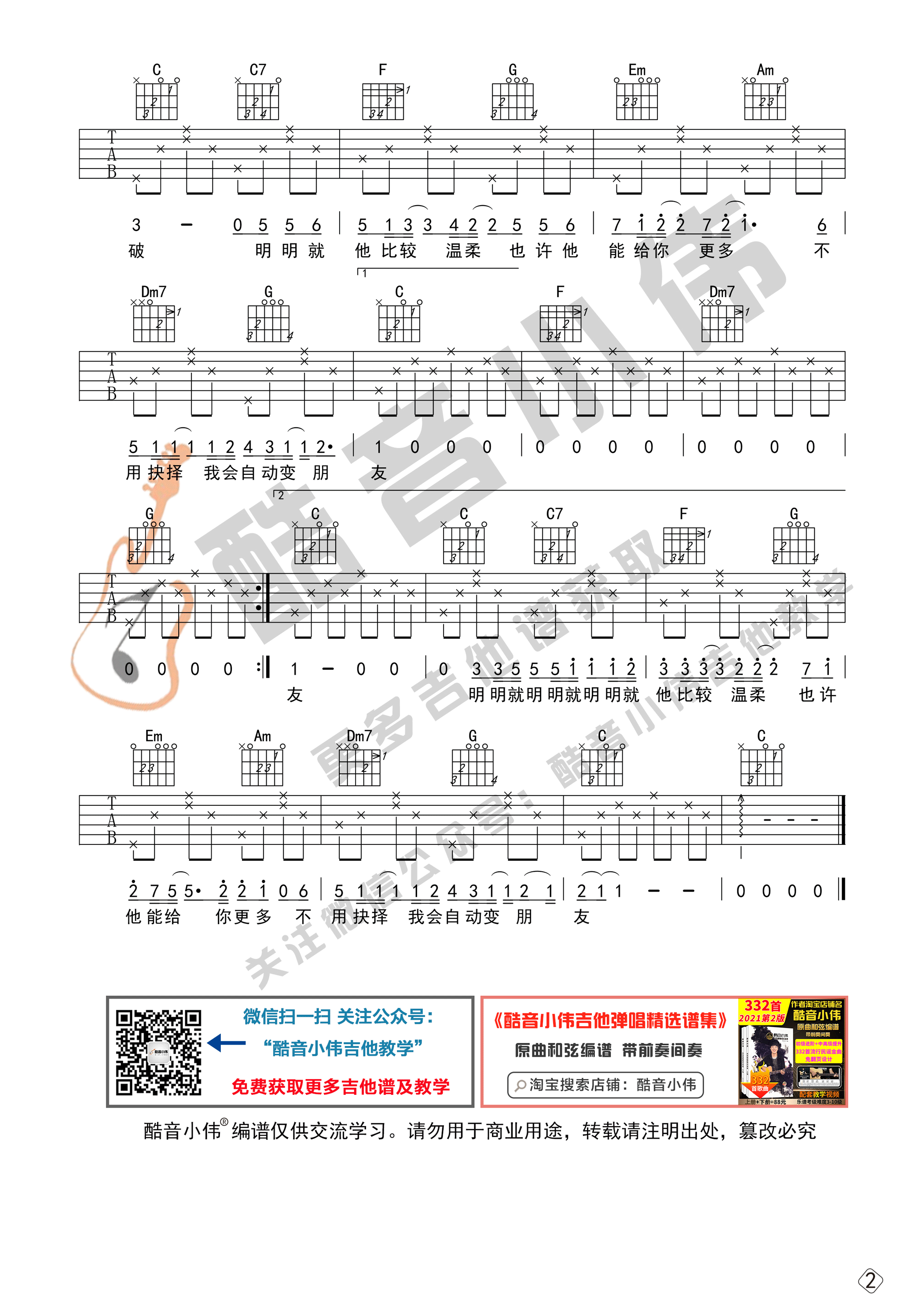 明明就吉他谱C调初级版_酷音小伟编谱_周杰伦 明明就吉他谱C调初级版_酷音小伟编谱_周杰伦