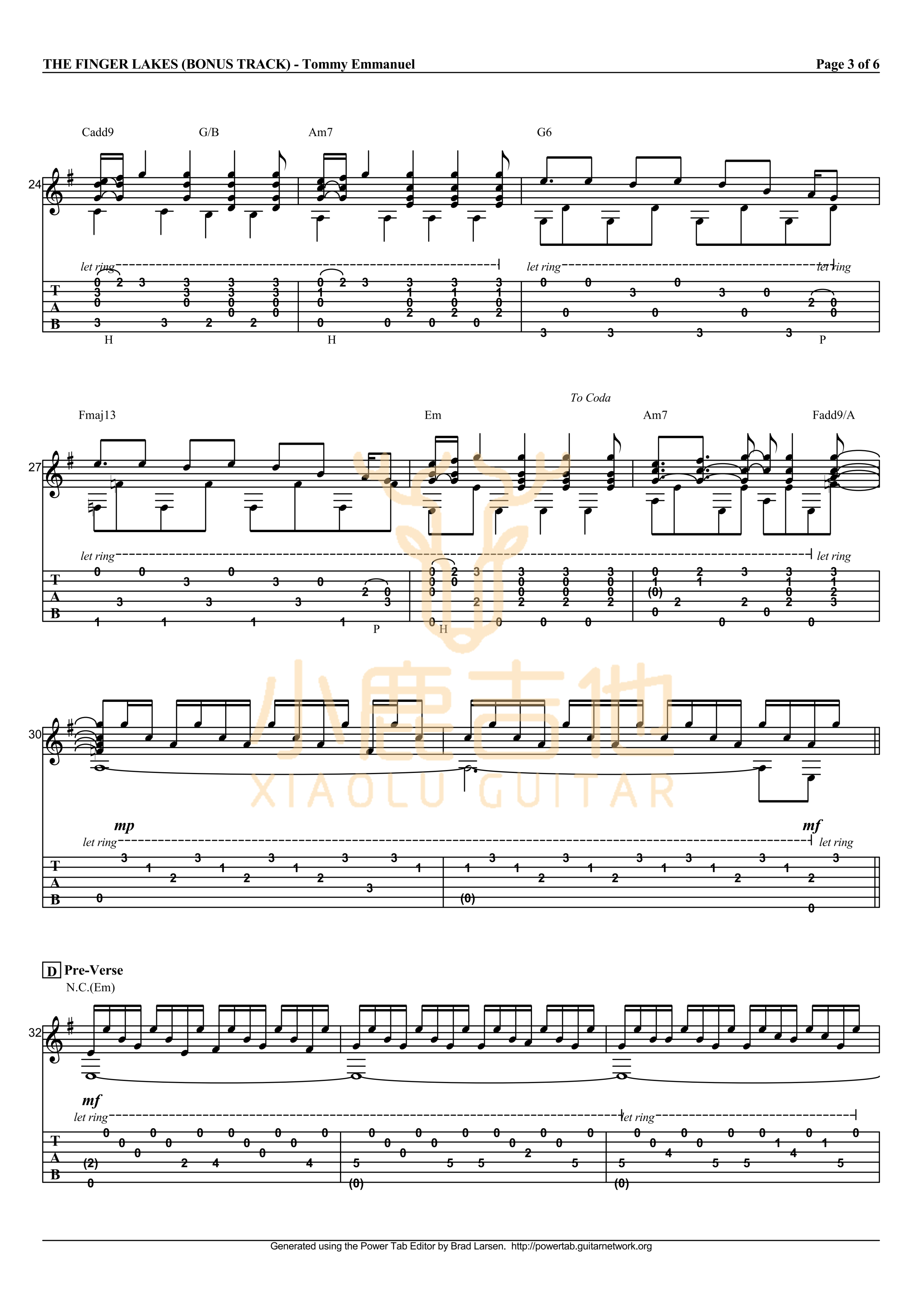 The Finger Lakes-Tommy Emmanuel指弹吉他谱(小鹿吉他) The Finger Lakes-Tommy Emmanuel指弹吉他谱(小鹿吉他)