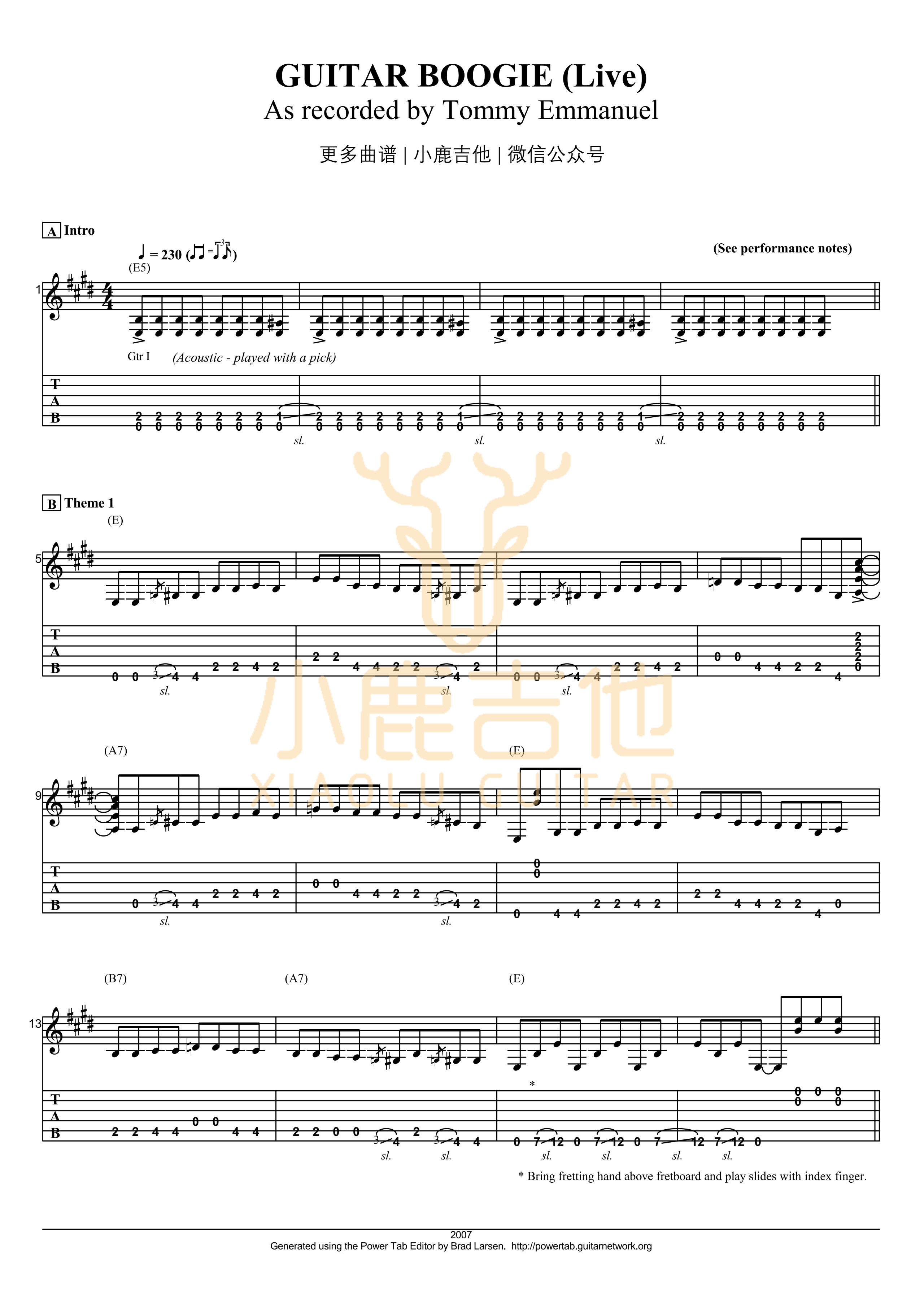 Guitar Boogie-Tommy Emmanuel指弹吉他谱_小鹿吉他 Guitar Boogie-Tommy Emmanuel指弹吉他谱_小鹿吉他