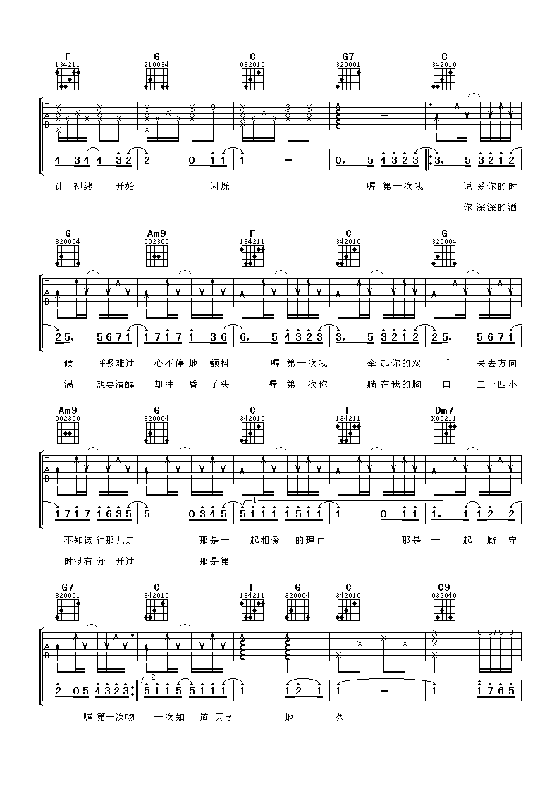 第一次吉他谱 C调简单版_阿潘音乐工场编配_光良 第一次吉他谱 C调简单版_阿潘音乐工场编配_光良