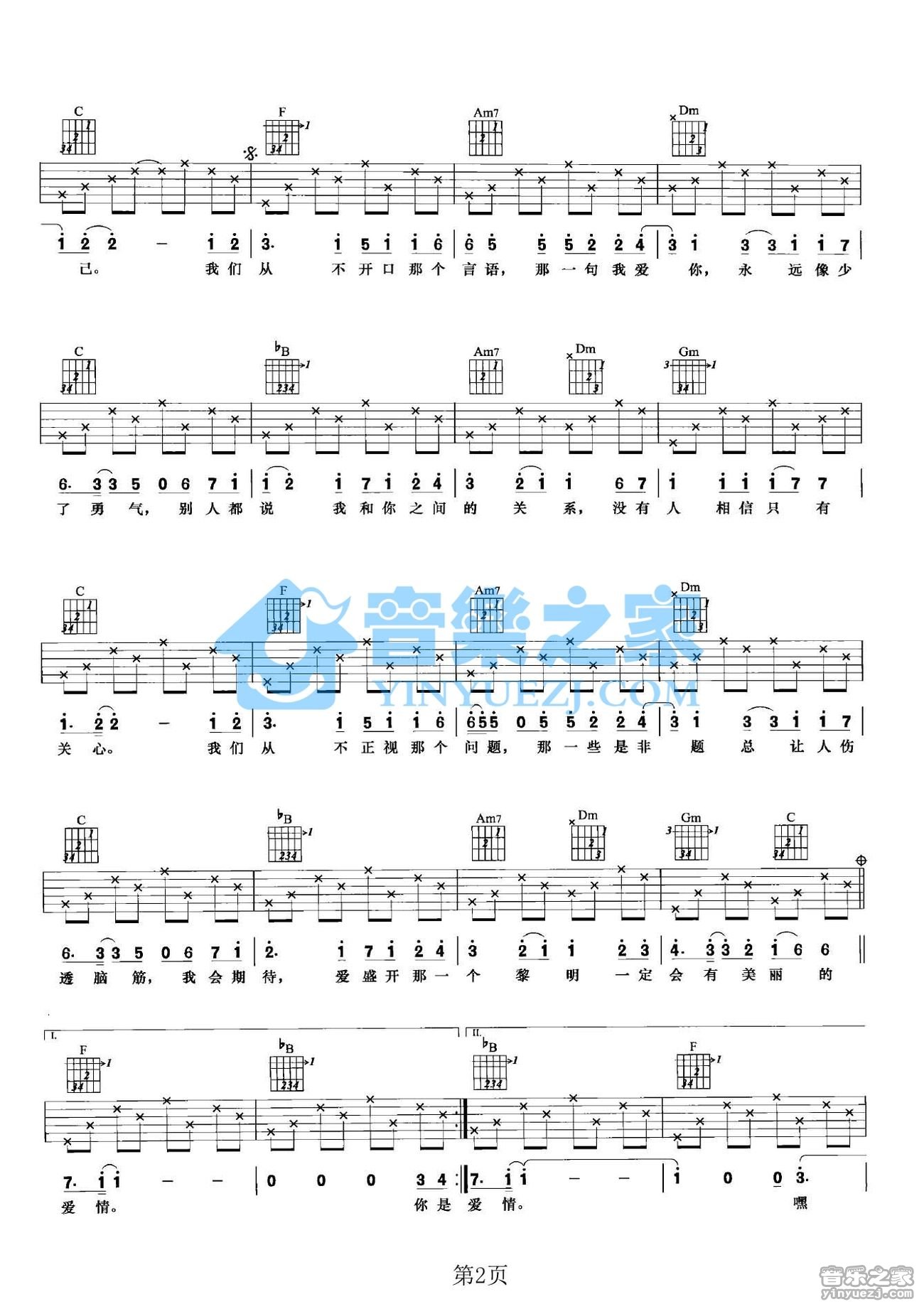 是非题吉他谱 F调六线谱_音乐之家编配_范玮琪 是非题吉他谱 F调六线谱_音乐之家编配_范玮琪