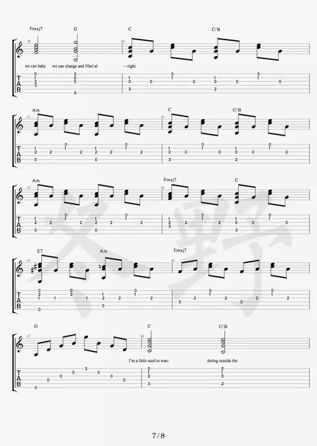 Free Loop吉他谱 原调六线谱_冬野吉他编配_Daniel Powter Free Loop吉他谱 原调六线谱_冬野吉他编配_Daniel Powter