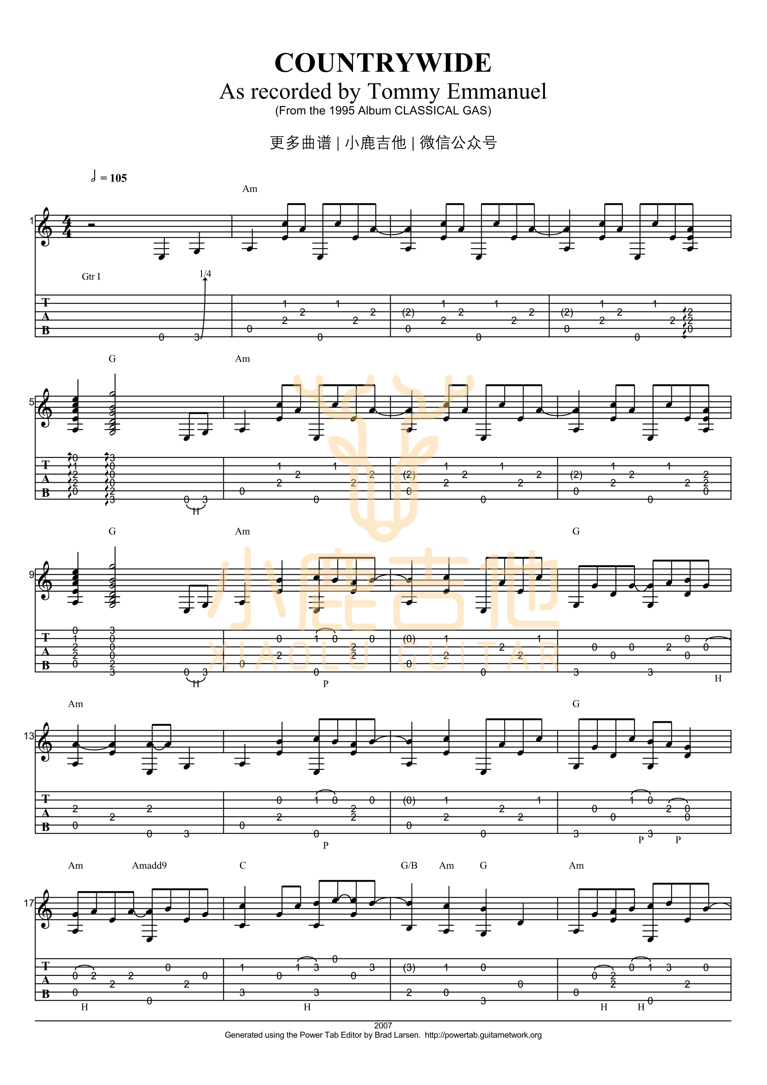 Countrywide-Tommy Emmanuel指弹吉他谱_小鹿吉他 Countrywide-Tommy Emmanuel指弹吉他谱_小鹿吉他