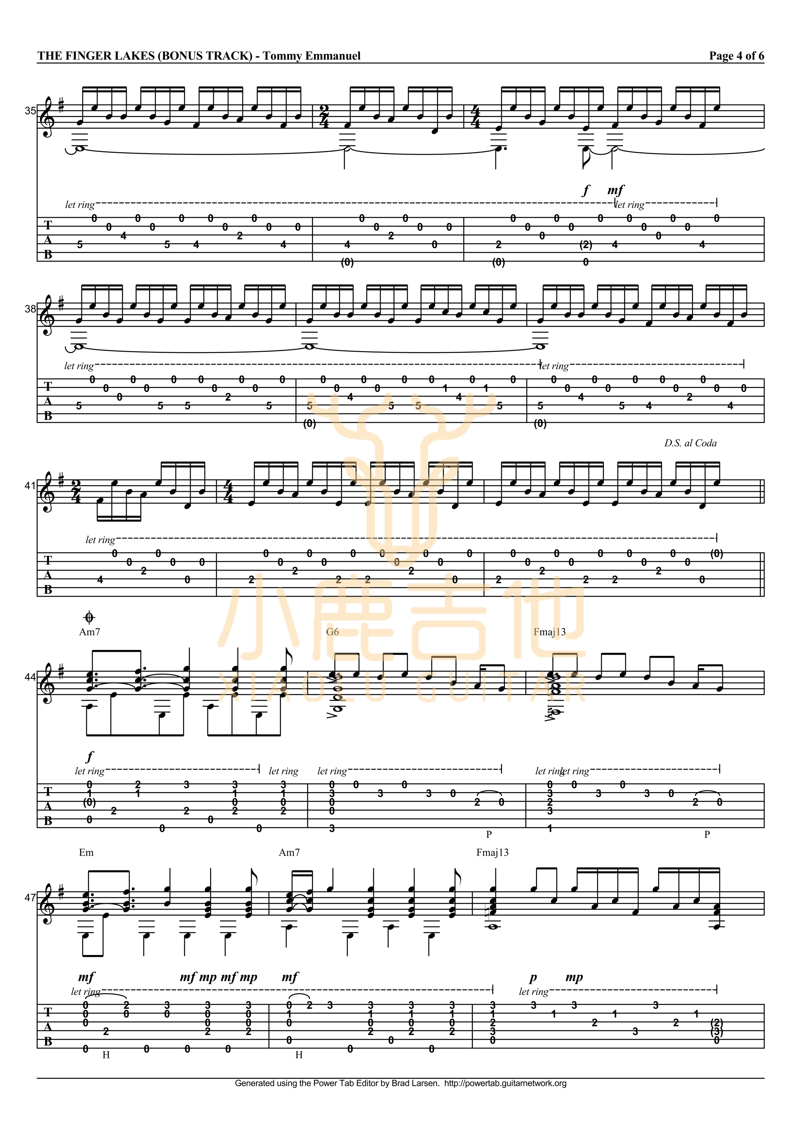 The Finger Lakes-Tommy Emmanuel指弹吉他谱(小鹿吉他) The Finger Lakes-Tommy Emmanuel指弹吉他谱(小鹿吉他)