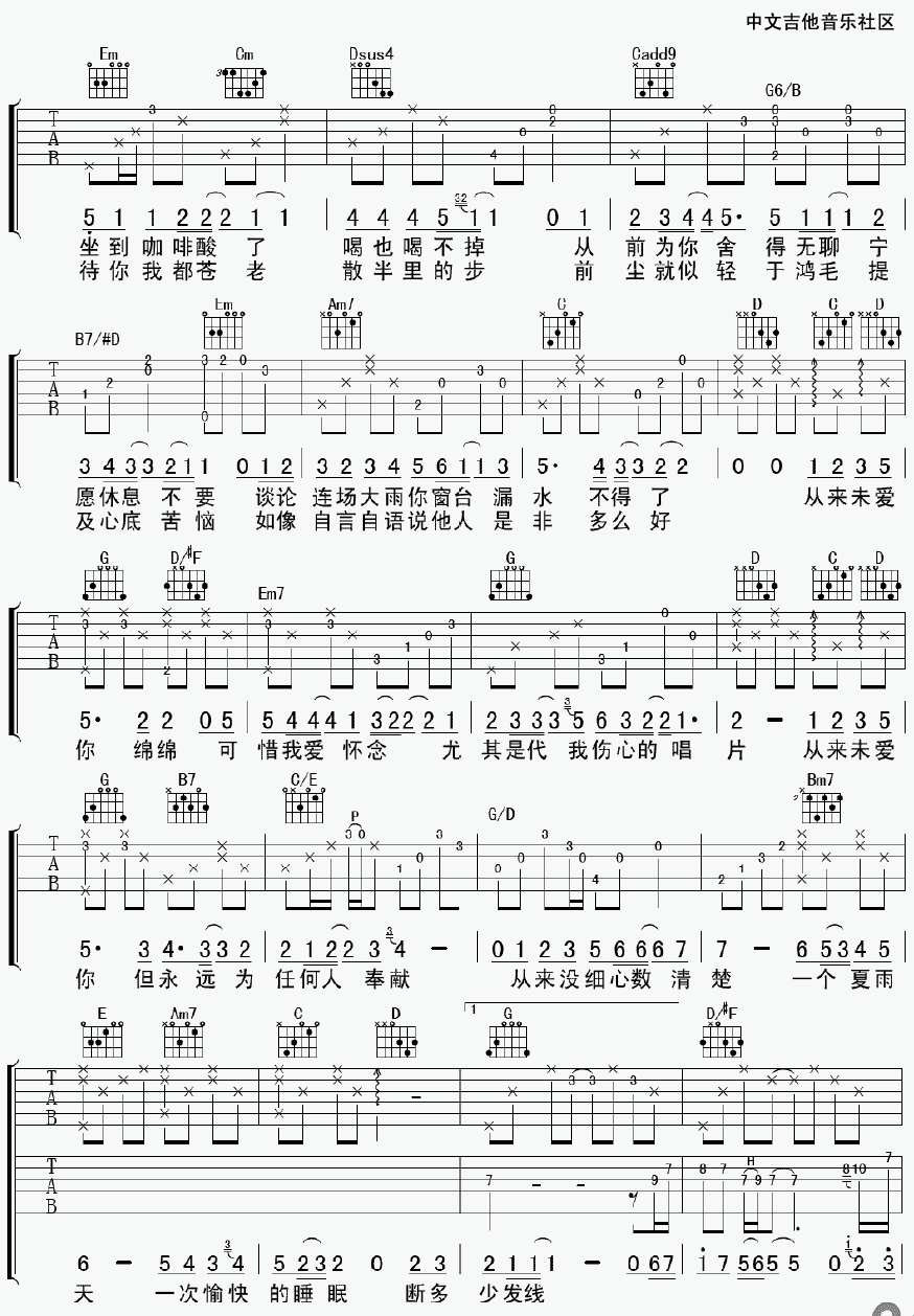 绵绵吉他谱 G调六线谱_17吉他编配_陈奕迅 绵绵吉他谱 G调六线谱_17吉他编配_陈奕迅