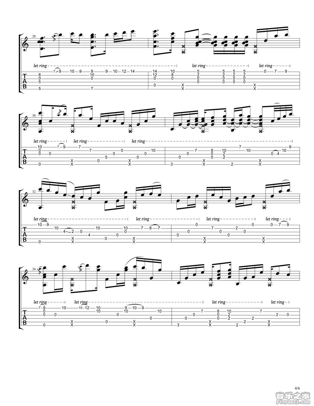 rylynn指弹谱 D调六线谱_音乐之家编配_Andy McKee rylynn指弹谱 D调六线谱_音乐之家编配_Andy McKee