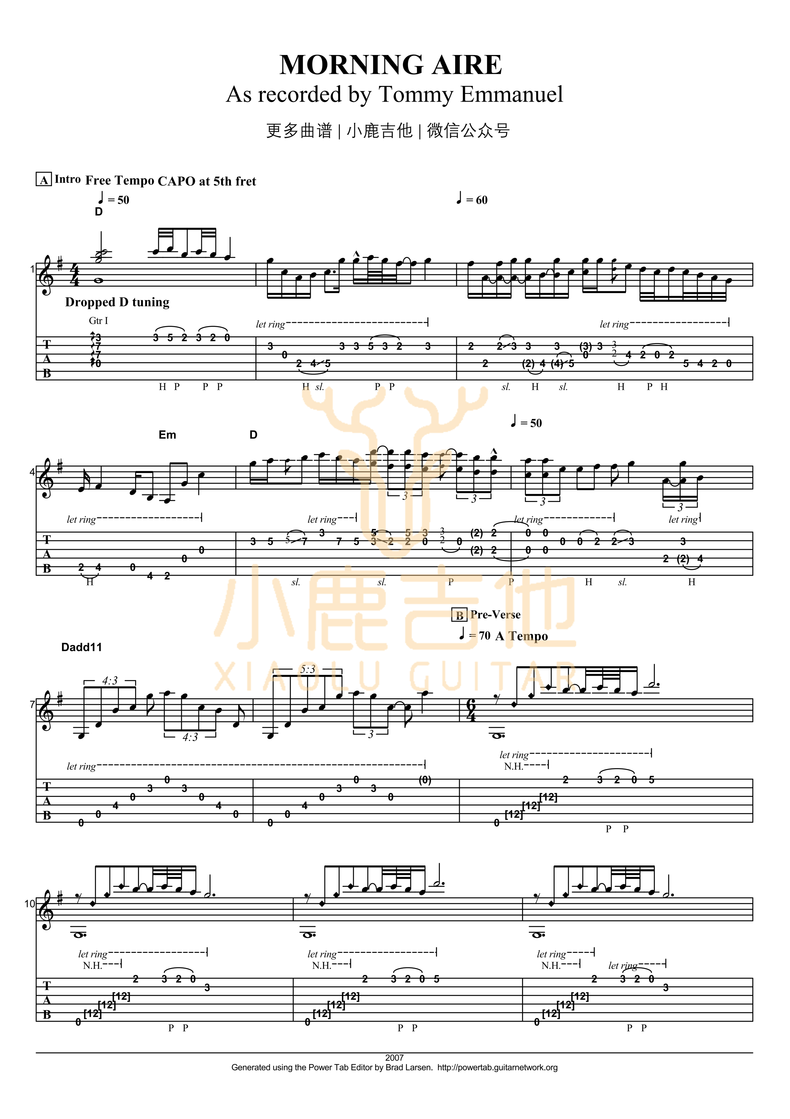 Morning Aire-Tommy Emmanuel指弹吉他谱(小鹿吉他)