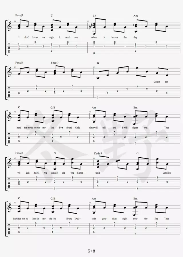 Free Loop吉他谱 原调六线谱_冬野吉他编配_Daniel Powter Free Loop吉他谱 原调六线谱_冬野吉他编配_Daniel Powter