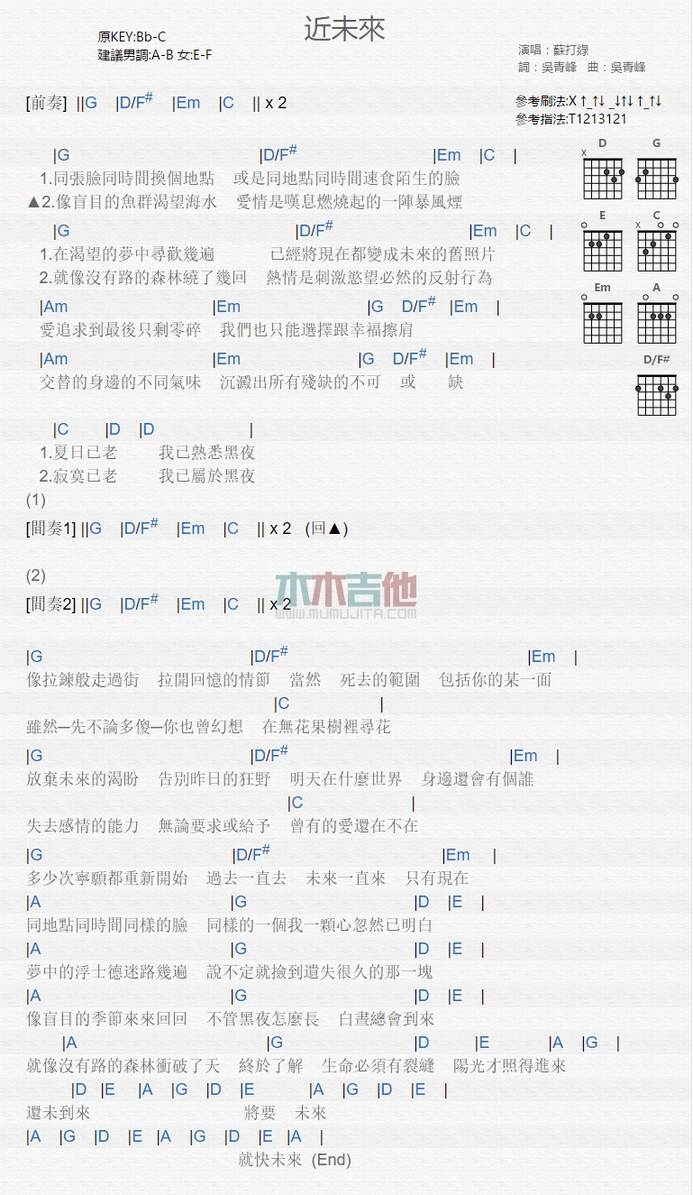 近未来吉他谱 C调和弦谱_木木吉他编配_苏打绿 近未来吉他谱 C调和弦谱_木木吉他编配_苏打绿