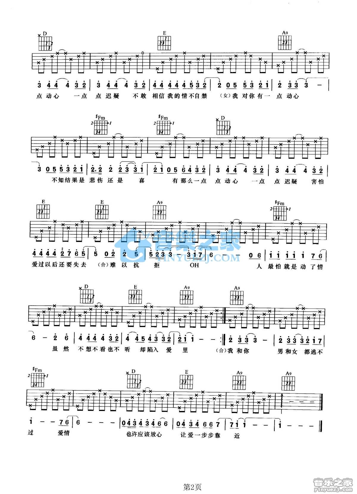 有一点动心吉他谱 A调附前奏_音乐之家编配_张信哲 有一点动心吉他谱 A调附前奏_音乐之家编配_张信哲