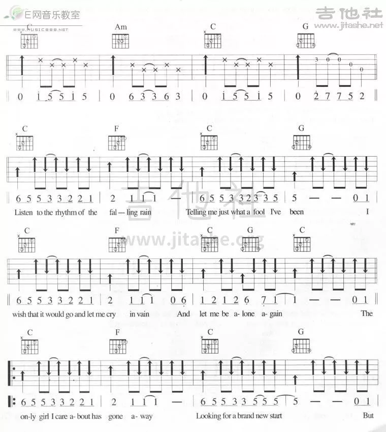 Rhythm of the rain吉他谱 C调扫弦版_吉他社编配_The Cascades