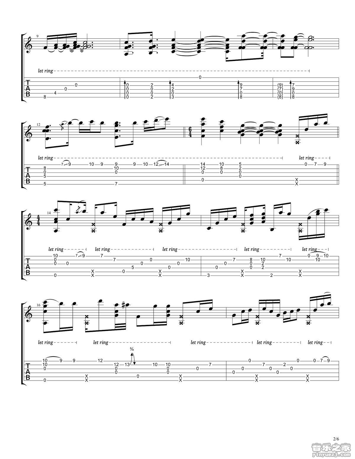 rylynn指弹谱 D调六线谱_音乐之家编配_Andy McKee rylynn指弹谱 D调六线谱_音乐之家编配_Andy McKee