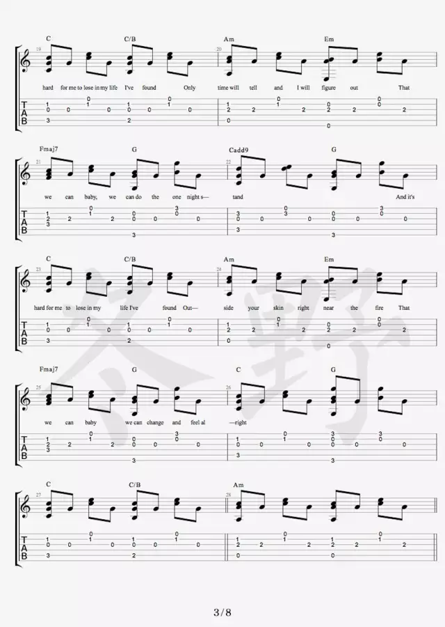 Free Loop吉他谱 原调六线谱_冬野吉他编配_Daniel Powter Free Loop吉他谱 原调六线谱_冬野吉他编配_Daniel Powter