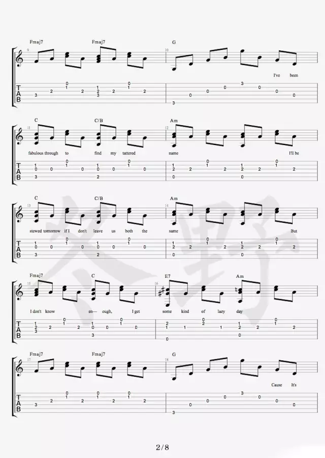 Free Loop吉他谱 原调六线谱_冬野吉他编配_Daniel Powter Free Loop吉他谱 原调六线谱_冬野吉他编配_Daniel Powter