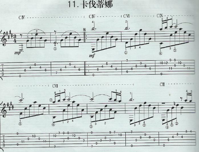 卡伐蒂娜指弹谱 原调六线谱_简单版_汤斯曼 卡伐蒂娜指弹谱 原调六线谱_简单版_汤斯曼