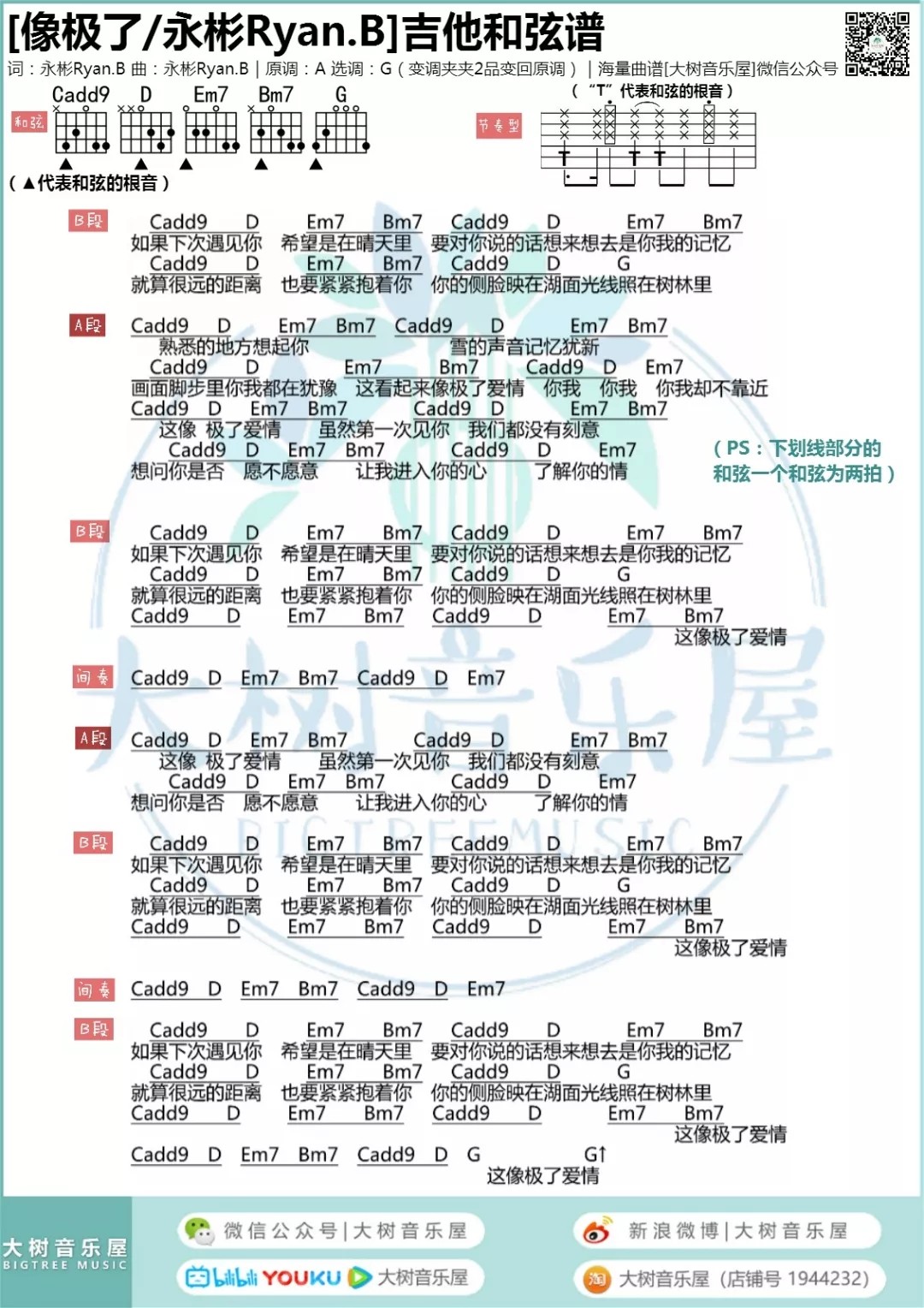 像极了吉他谱 G调_大树音乐屋编配_永彬Ryan.B