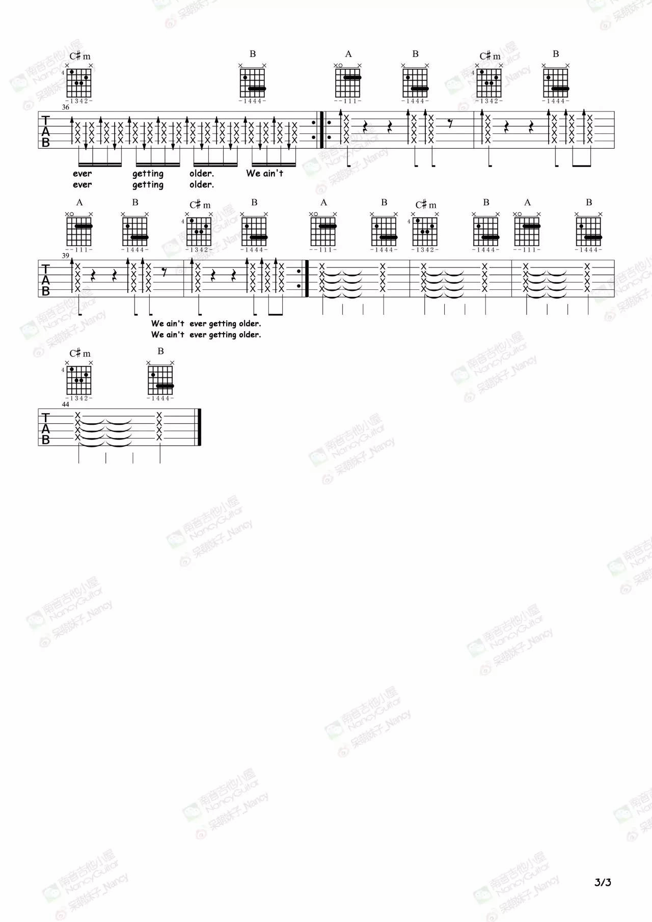 closer吉他谱 A调六线谱_简单版_The Chainsmokers