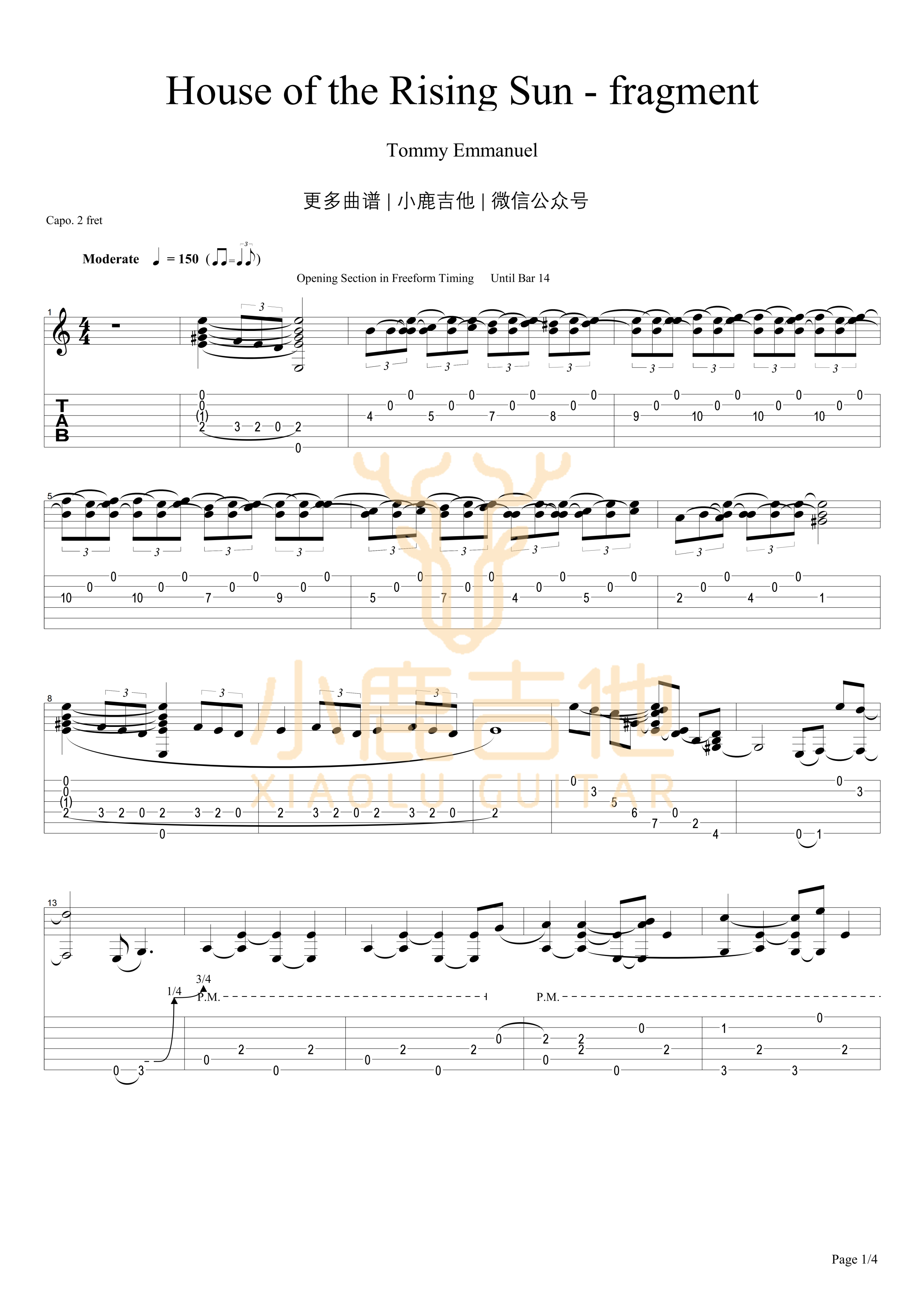 House Of The Rising Sun-fragment-Tommy Emmanuel指弹吉他谱 House Of The Rising Sun-fragment-Tommy Emmanuel指弹吉他谱