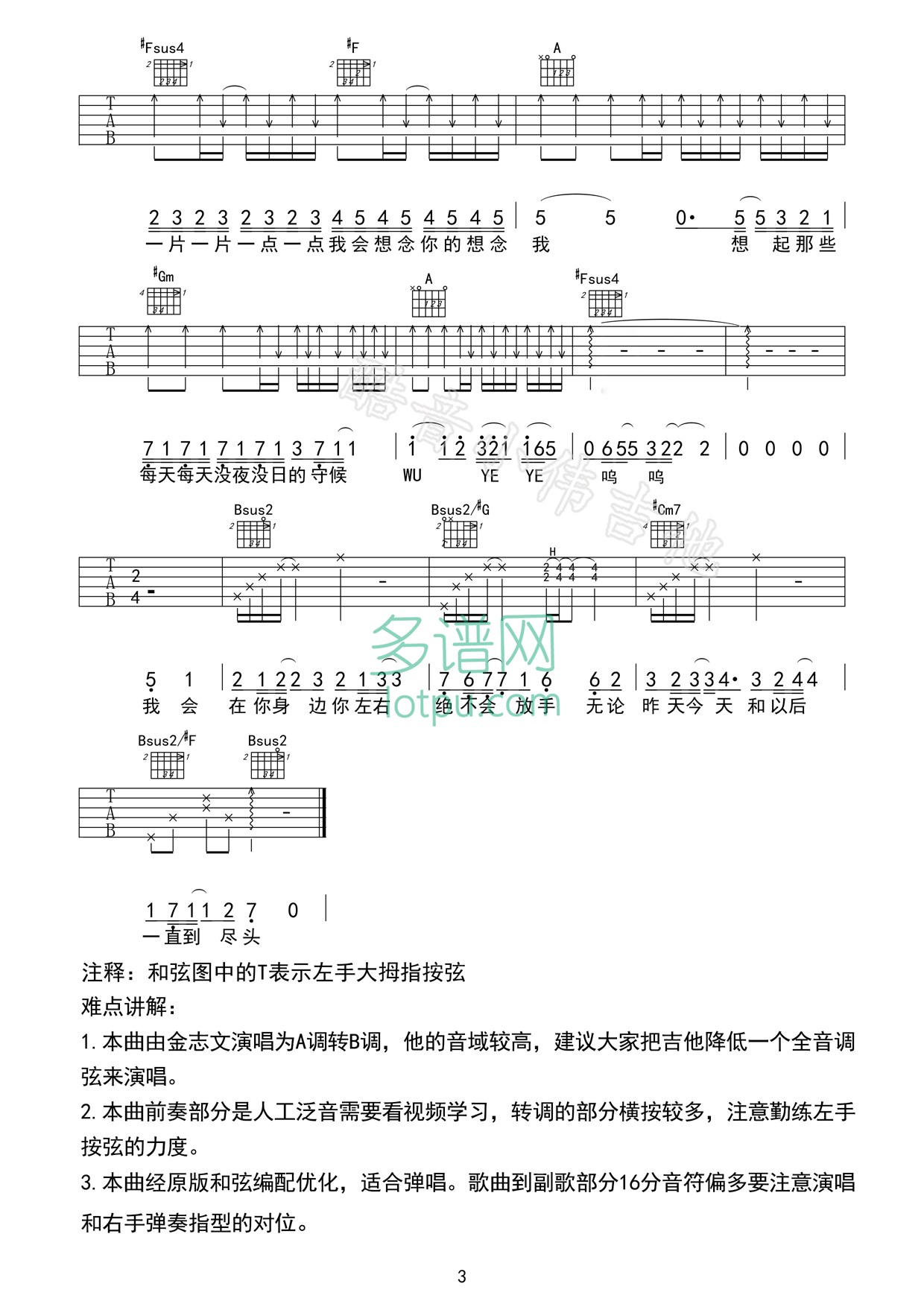 夏洛特烦恼吉他谱 A调六线谱_多谱网编配_金志文
