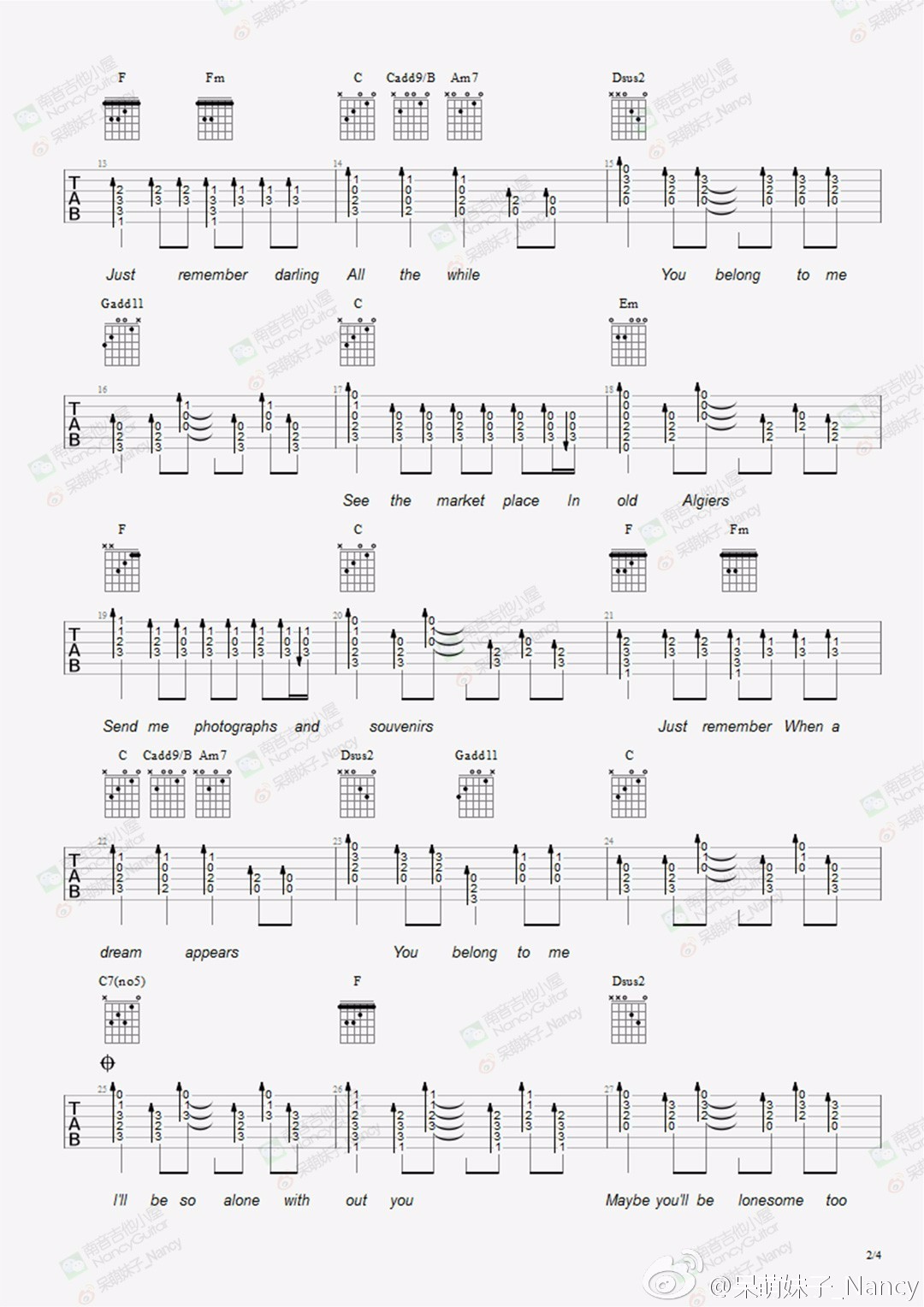 you belong to me吉他谱 C调_南音吉他小屋编配_Bob Dylan you belong to me吉他谱 C调_南音吉他小屋编配_Bob Dylan