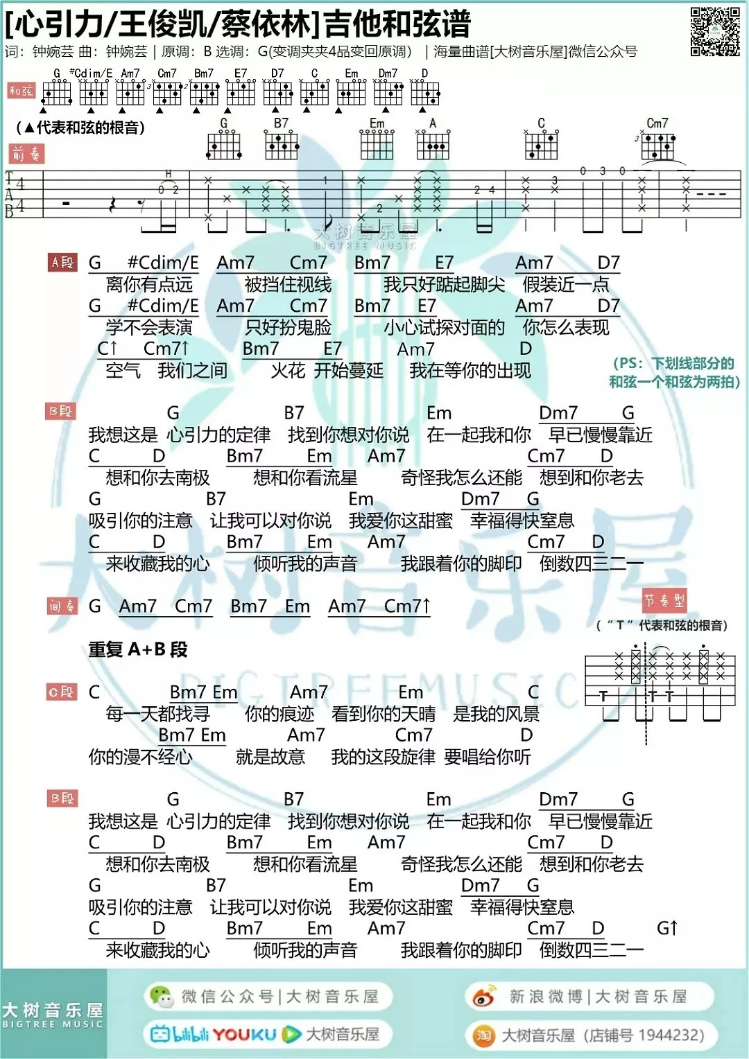 心引力吉他谱 G调和弦谱_大树音乐屋编配_蔡依林