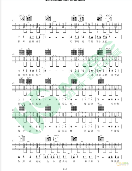 可一可再吉他谱 C调六线谱_胡sir音乐教室编配_陈奕迅 可一可再吉他谱 C调六线谱_胡sir音乐教室编配_陈奕迅