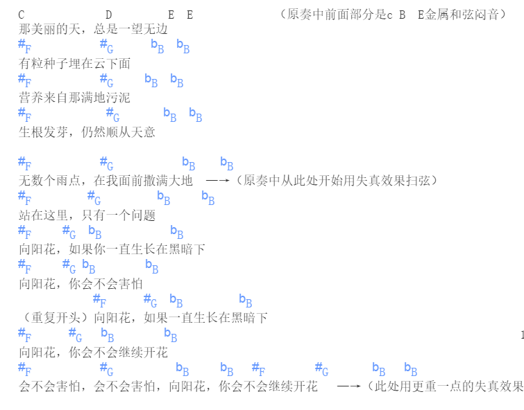 向阳花指弹谱 简单版_附指法_谢天笑 向阳花指弹谱 简单版_附指法_谢天笑