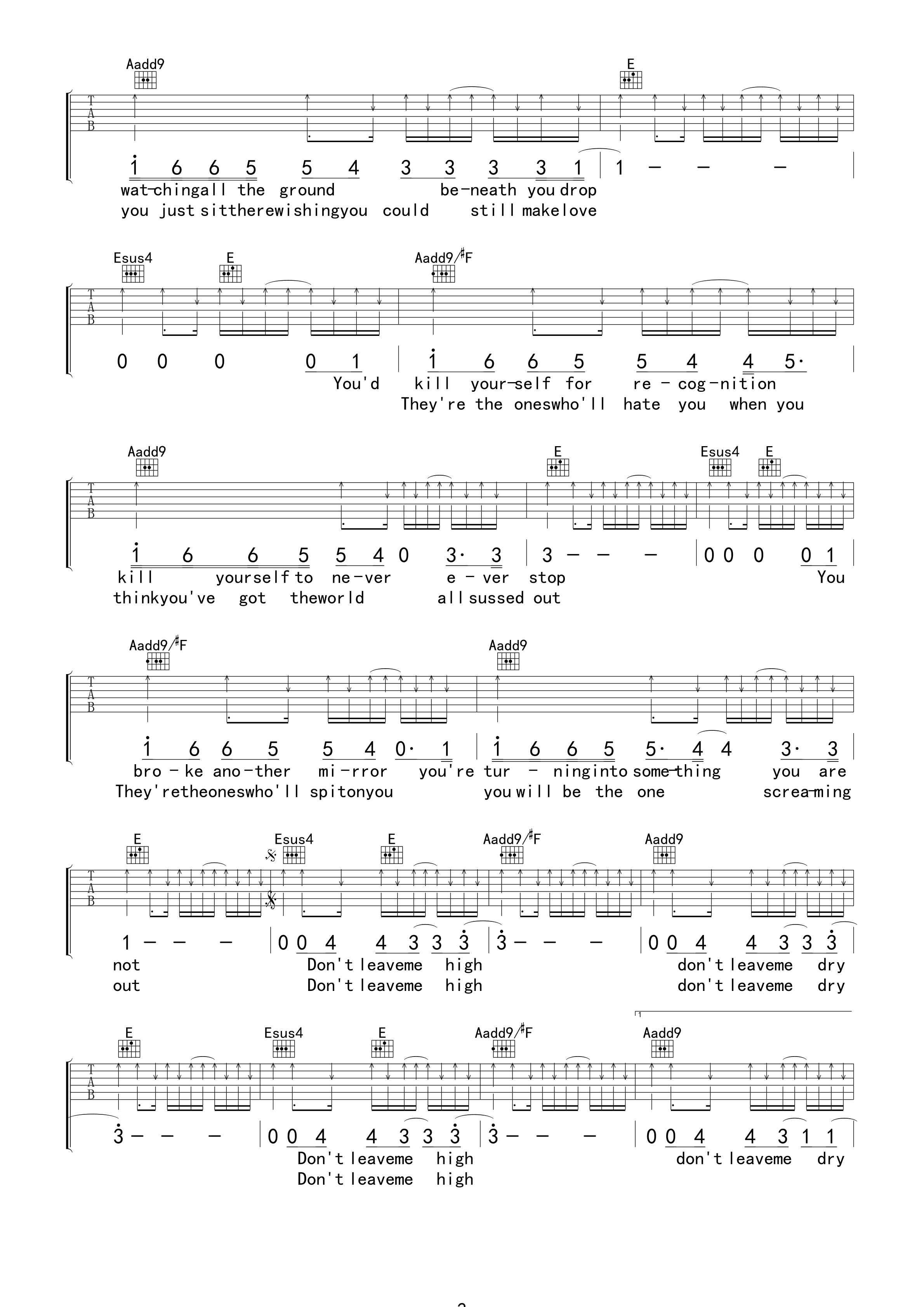 High and Dry吉他谱 E调高清版_卢海江编配_Radiohead High and Dry吉他谱 E调高清版_卢海江编配_Radiohead