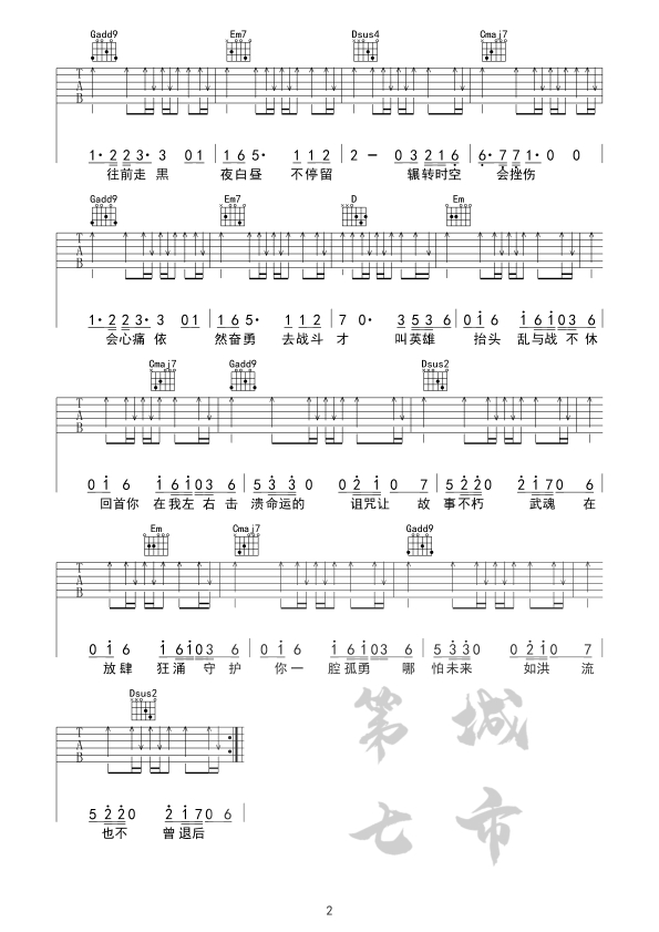 破茧吉他谱 C调六线谱_第七城市编配_张韶涵 破茧吉他谱 C调六线谱_第七城市编配_张韶涵